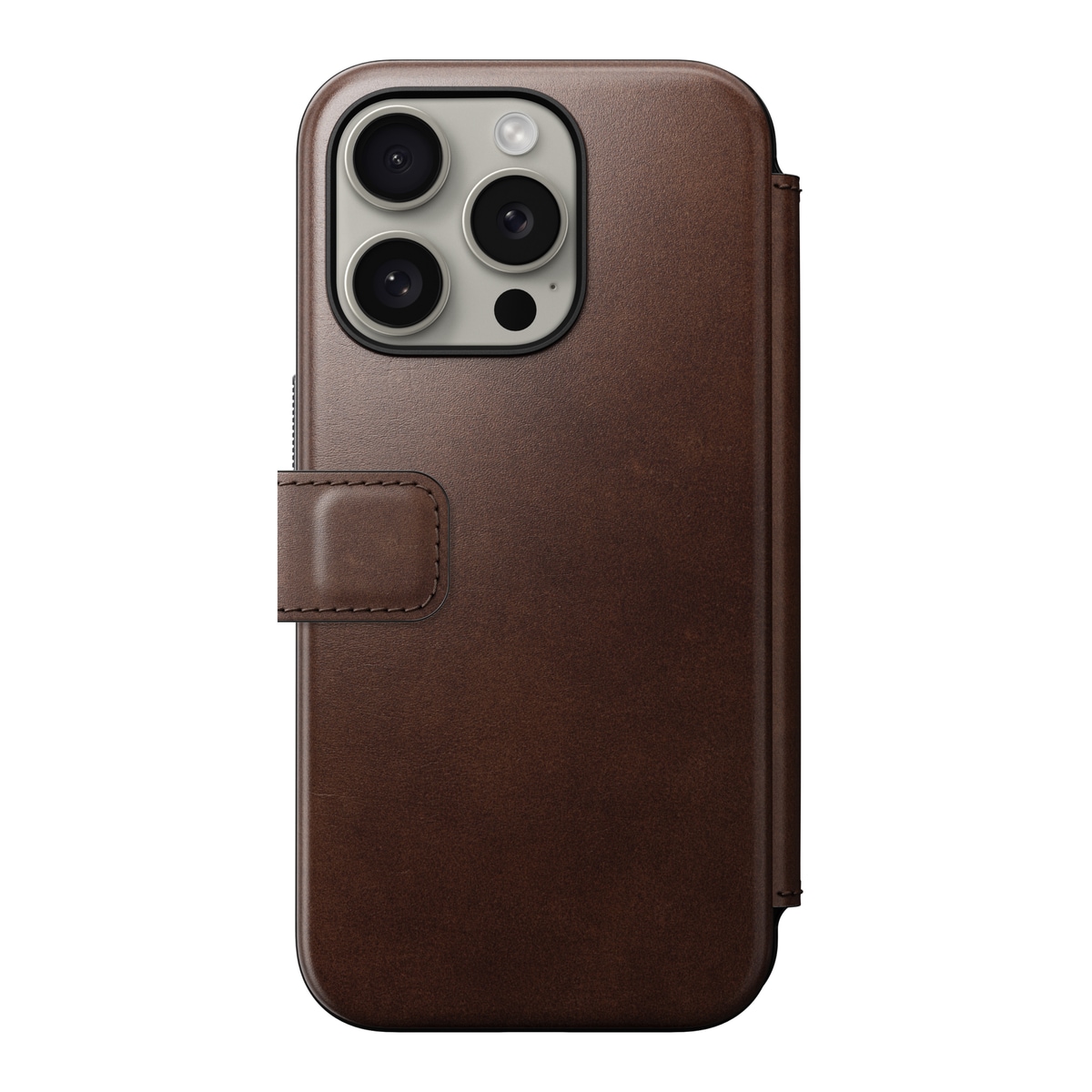 iPhone 15 Pro Skinnetui MagSafe - Modern Horween Leather Folio Rustic Brown