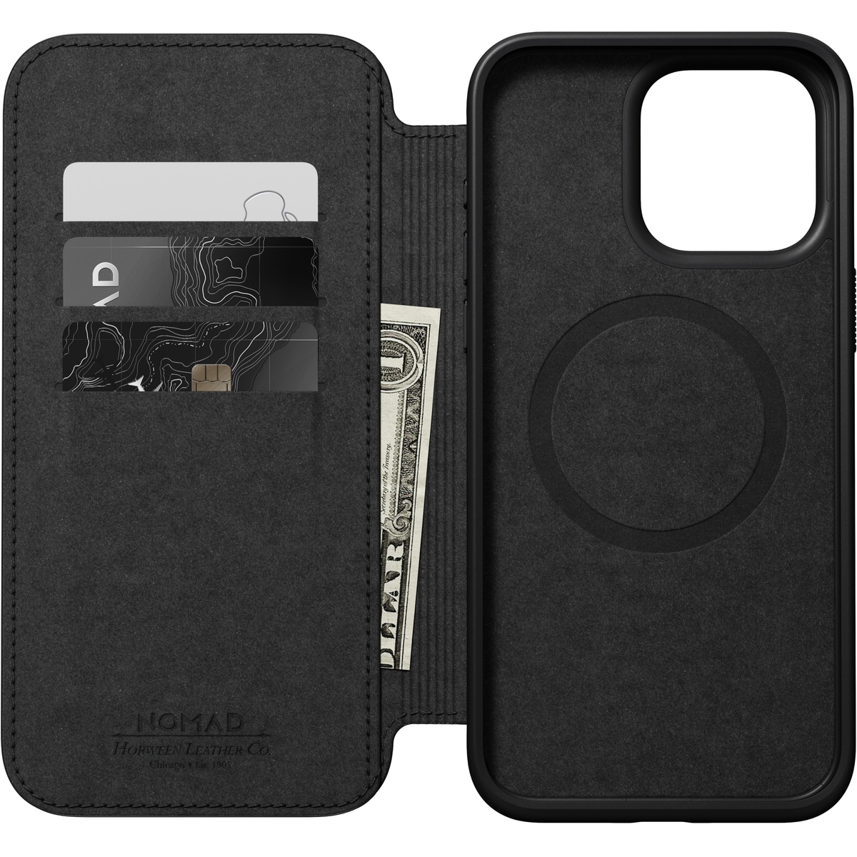 iPhone 15 Pro Max Skinnetui MagSafe - Modern Horween Leather Folio Black
