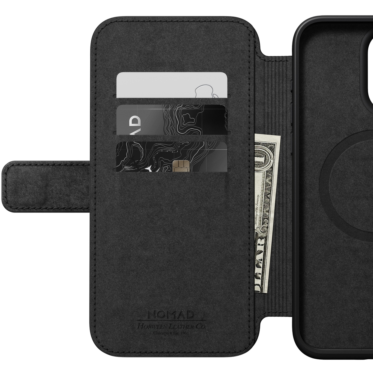 iPhone 15 Pro Max Skinnetui MagSafe - Modern Horween Leather Folio Black
