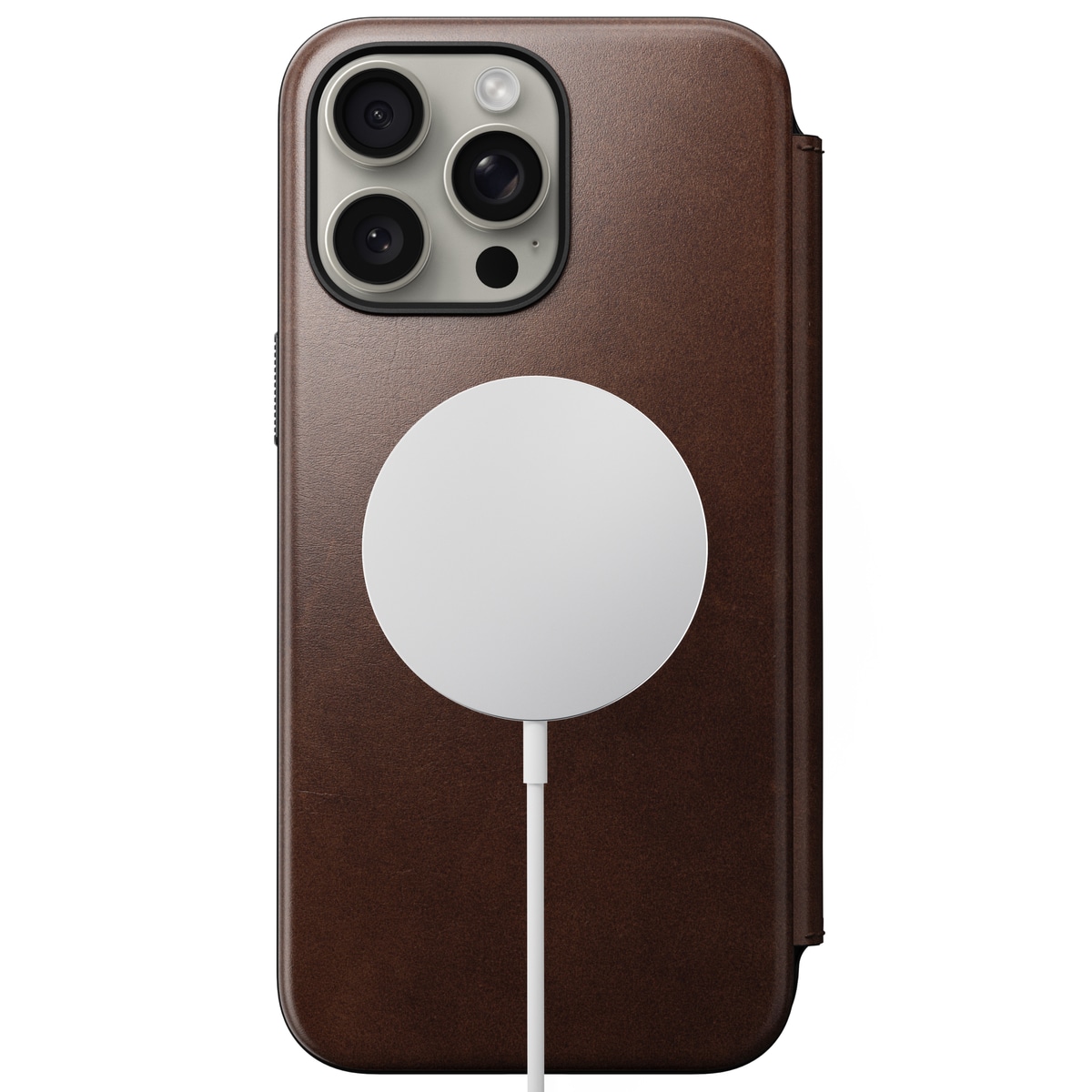 iPhone 15 Pro Max Skinnetui MagSafe - Modern Horween Leather Folio Rustic Brown