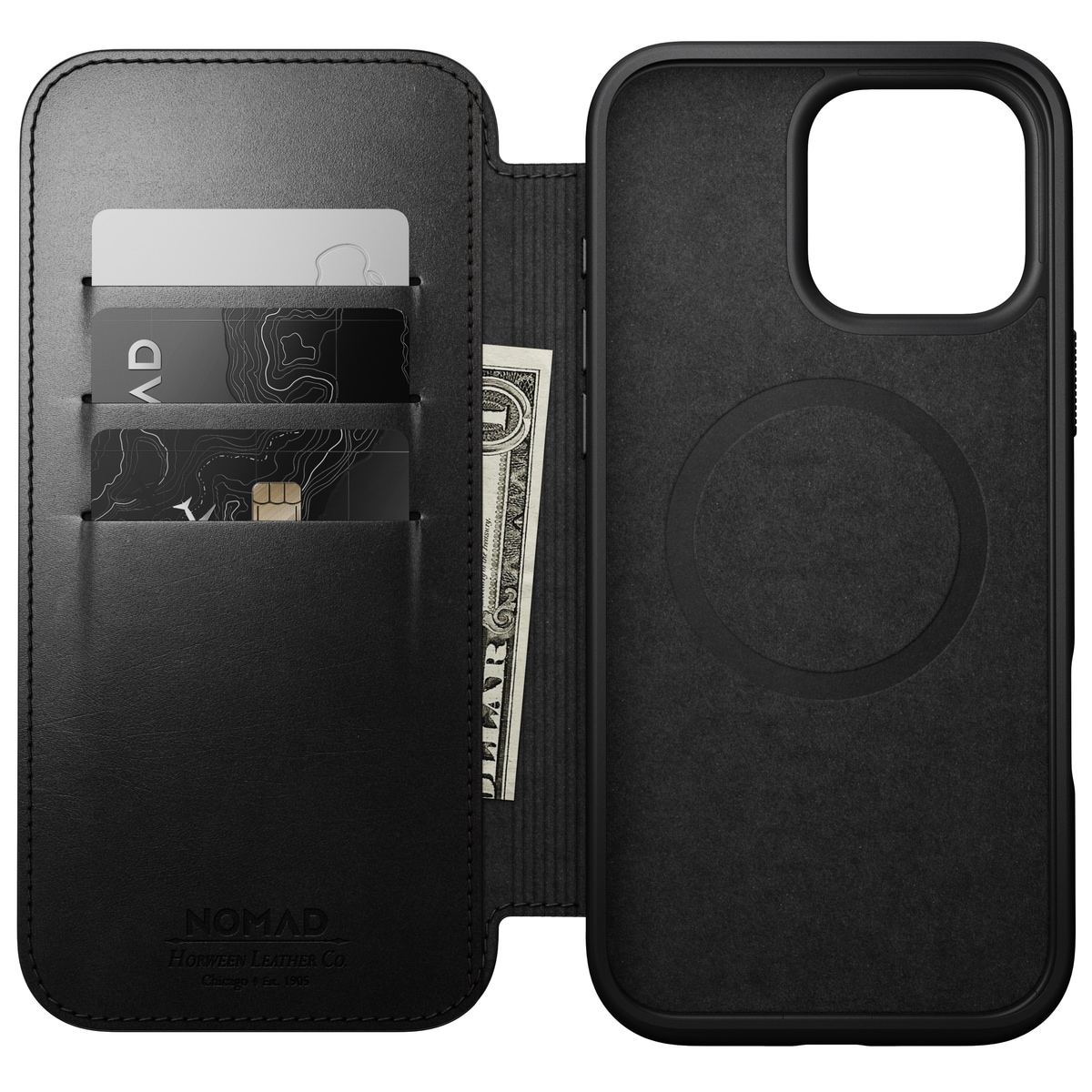 iPhone 16 Pro Max Skinnetui MagSafe - Modern Horween Leather Folio Black