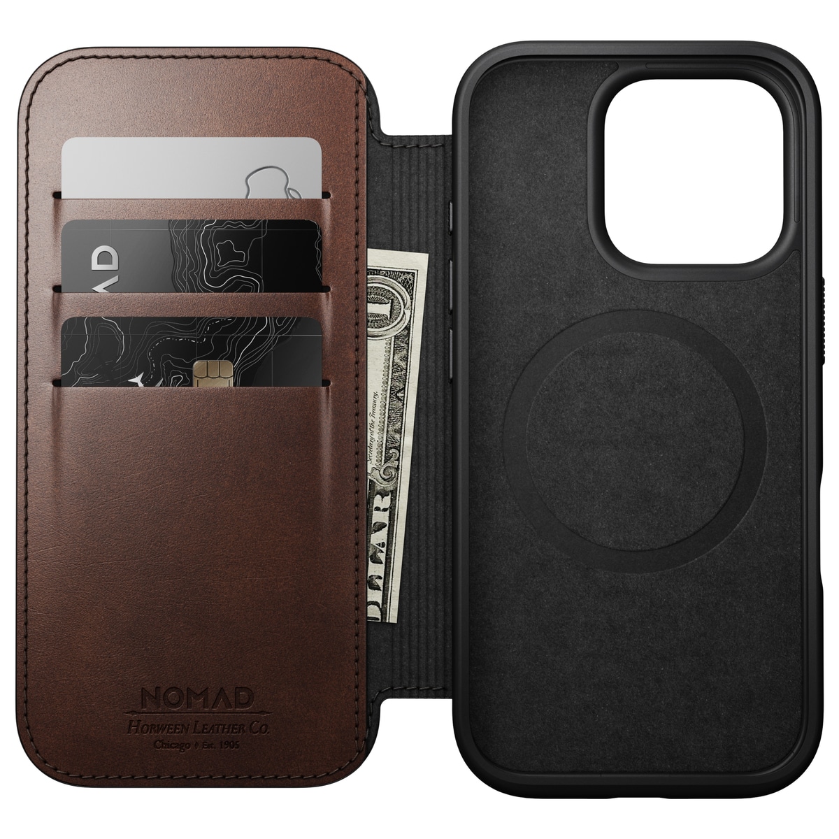 iPhone 16 Pro Skinnetui MagSafe - Modern Horween Leather Folio Rustic Brown