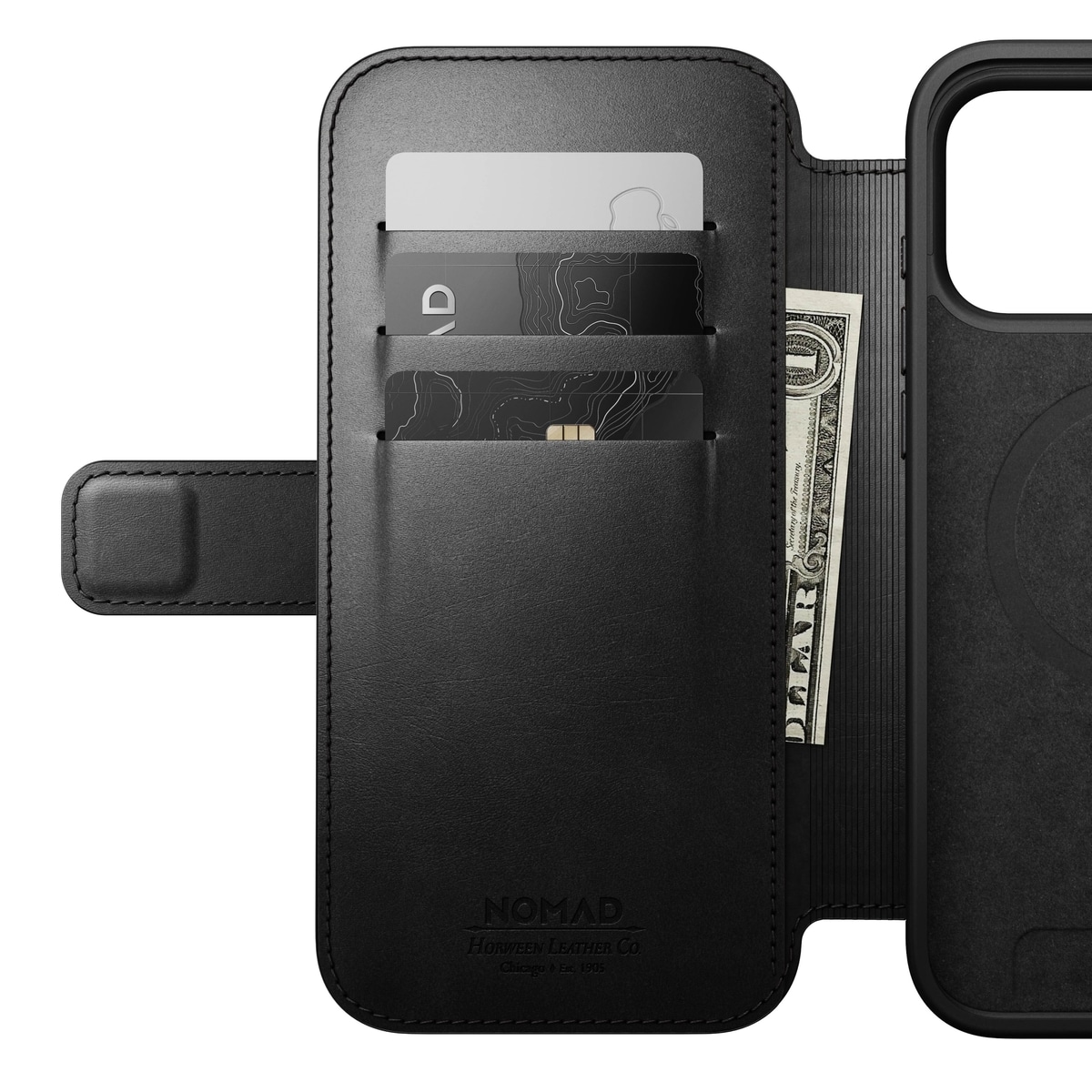 iPhone 17 Pro Max Skinnetui MagSafe - Modern Horween Leather Folio Black