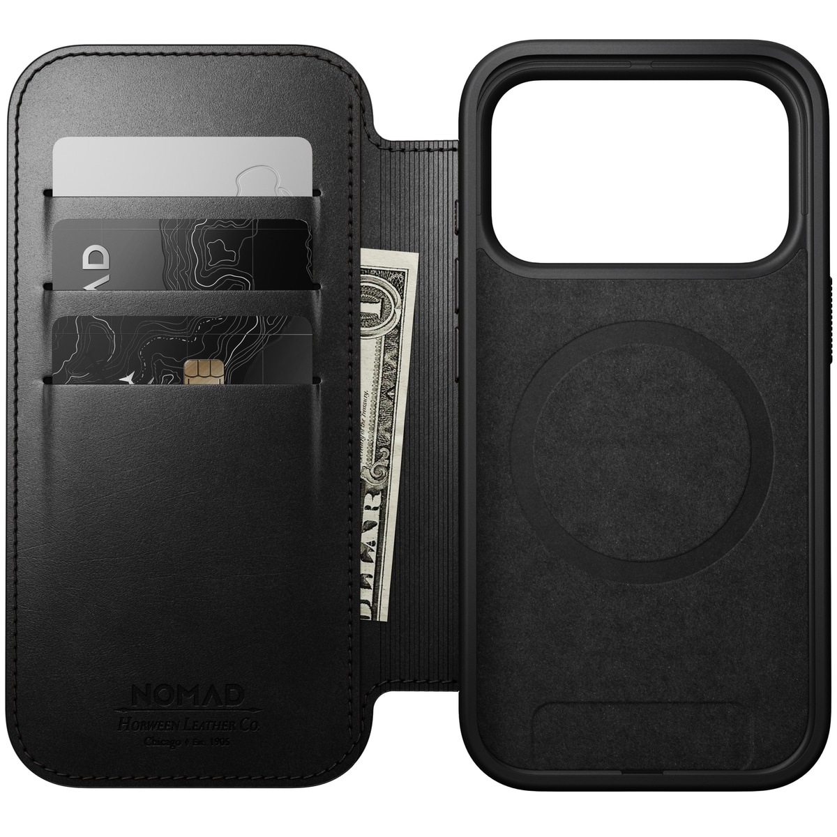 iPhone 17 Pro Skinnetui MagSafe - Modern Horween Leather Folio Black