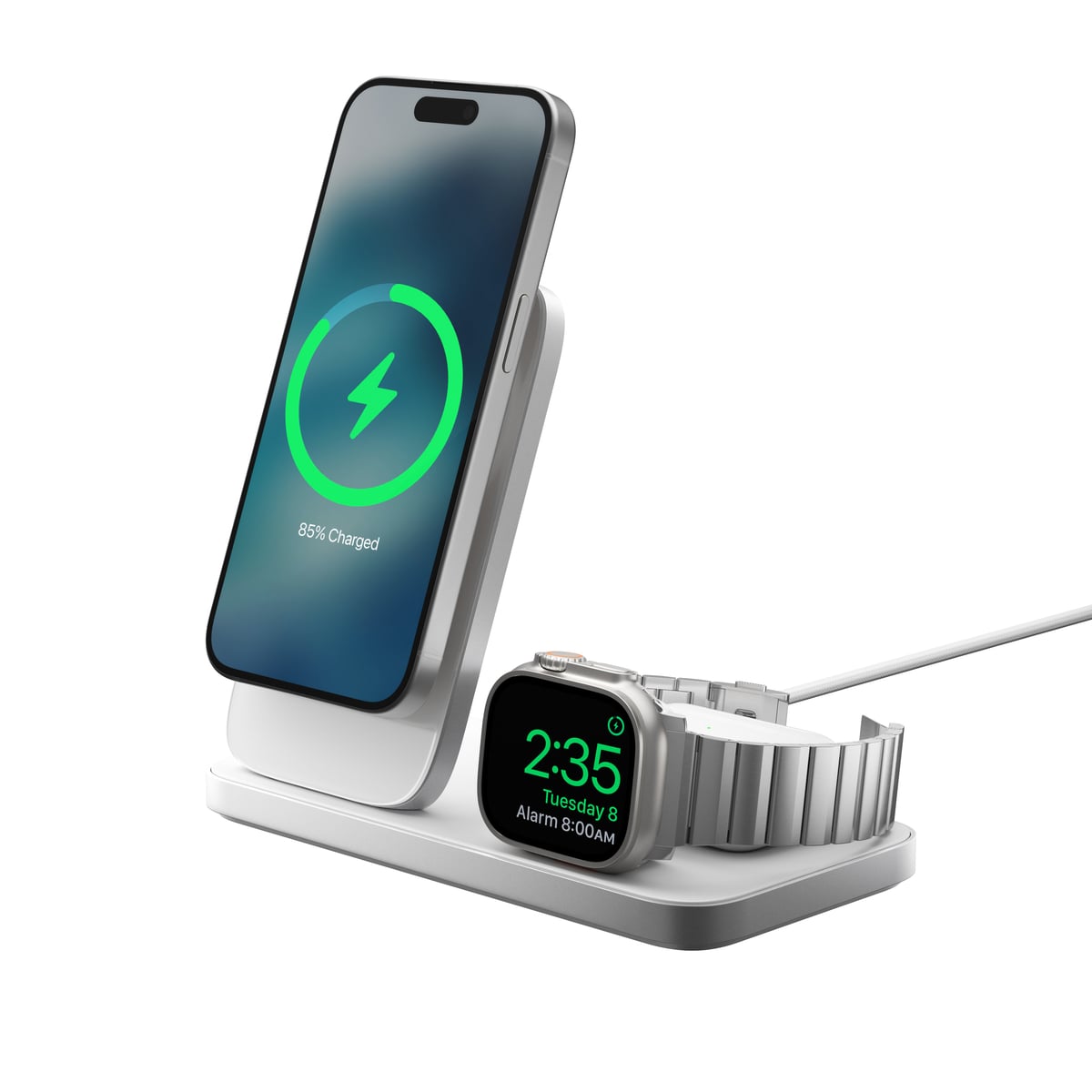 Ladestasjon Stand One Max 3-i-1 Qi2 MagSafe, Silver