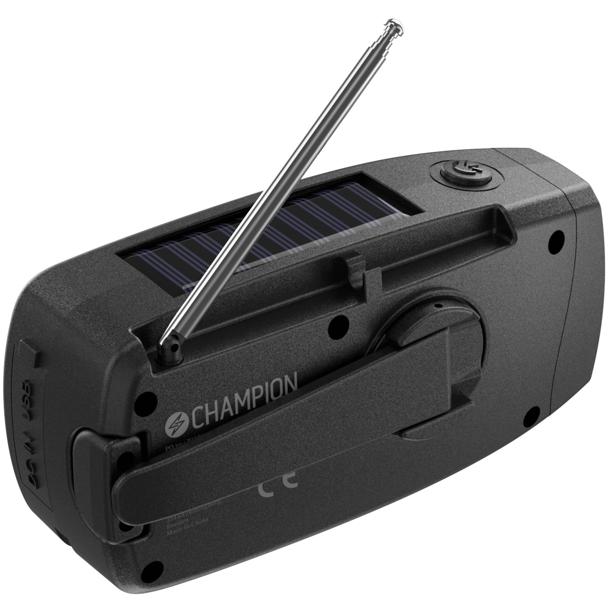 Vevradio med lommelykt og solcellelading, 