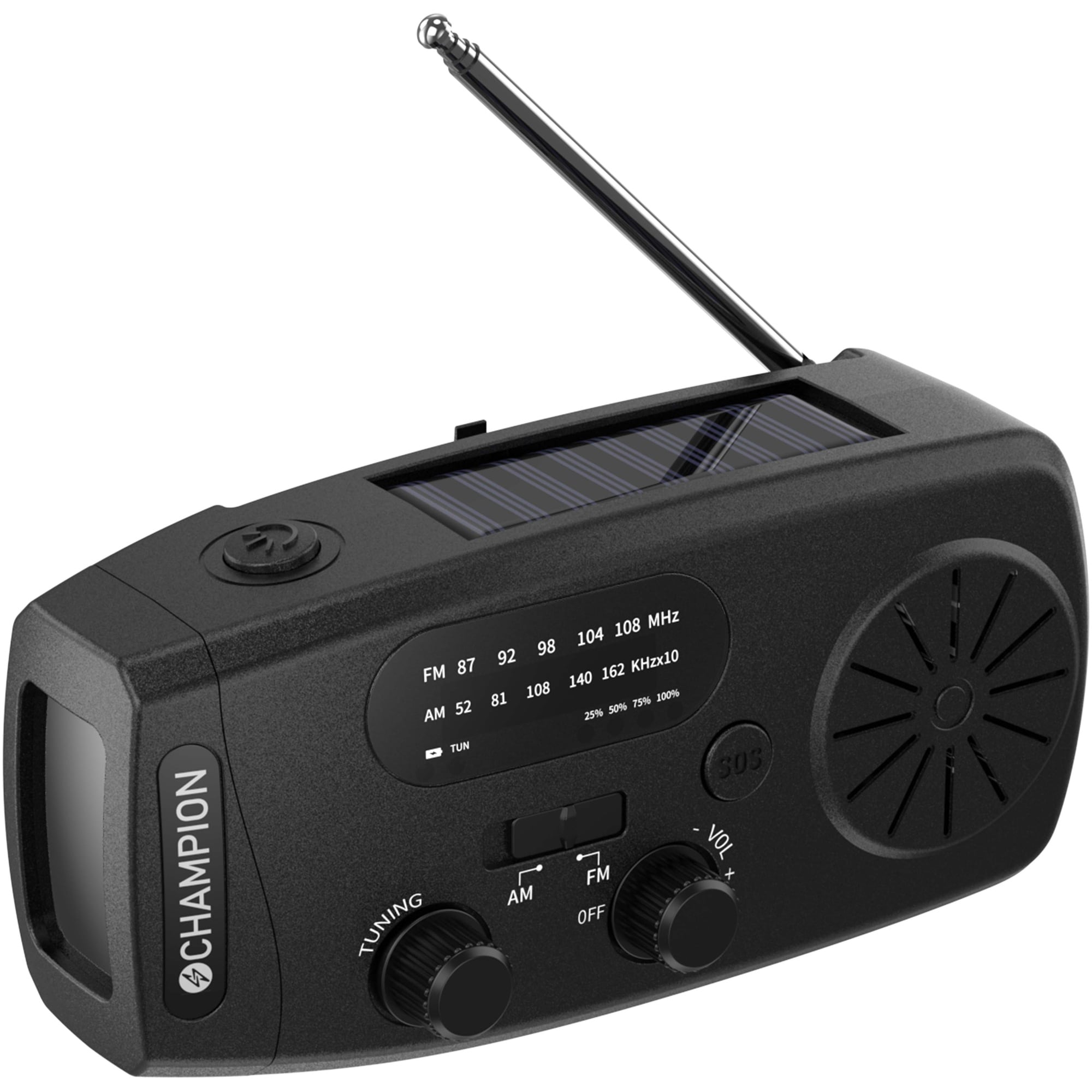 Vevradio med lommelykt og solcellelading, 