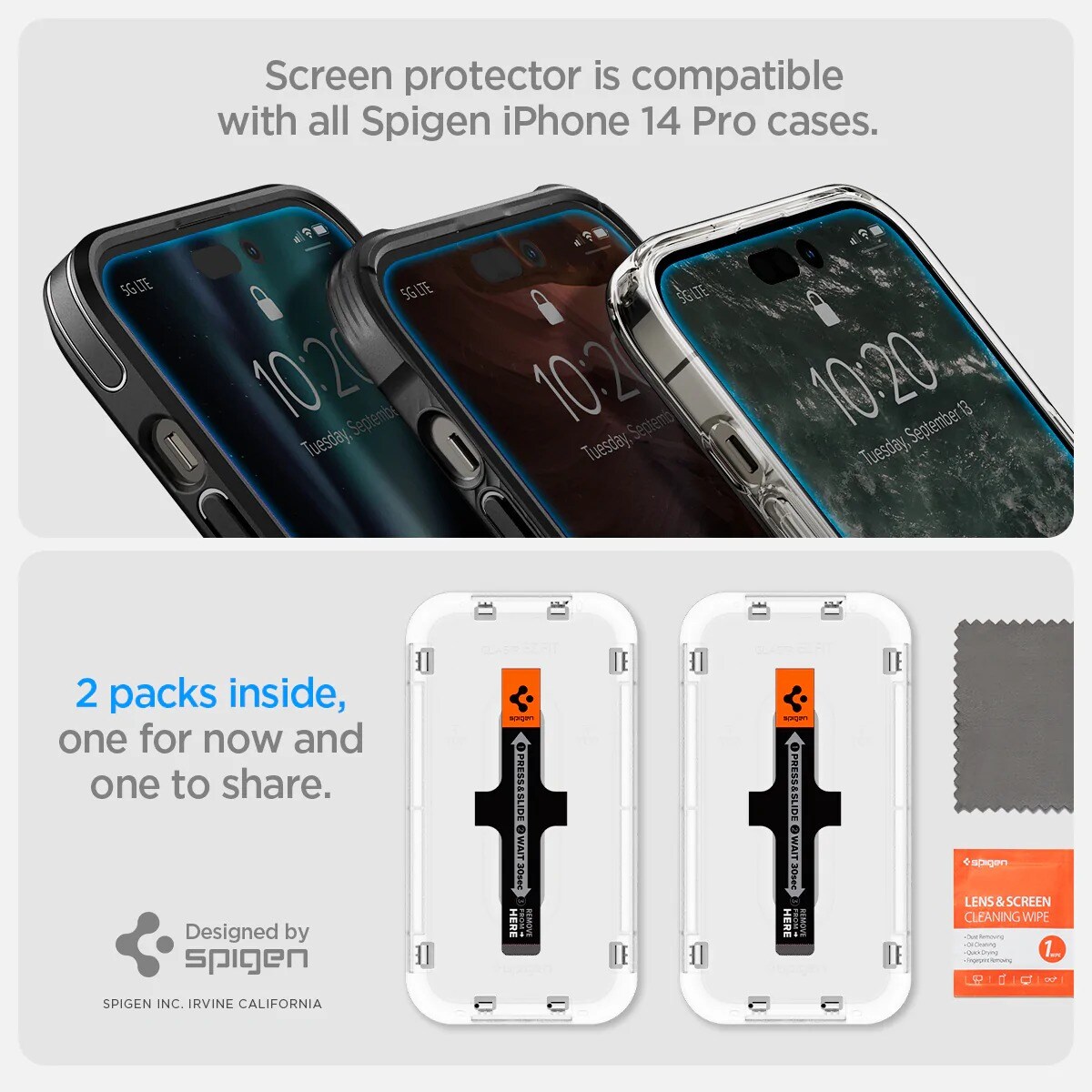 iPhone 14 Pro Skjermbeskytter med monteringsramme (2-pack) GLAS.tR EZ Fit