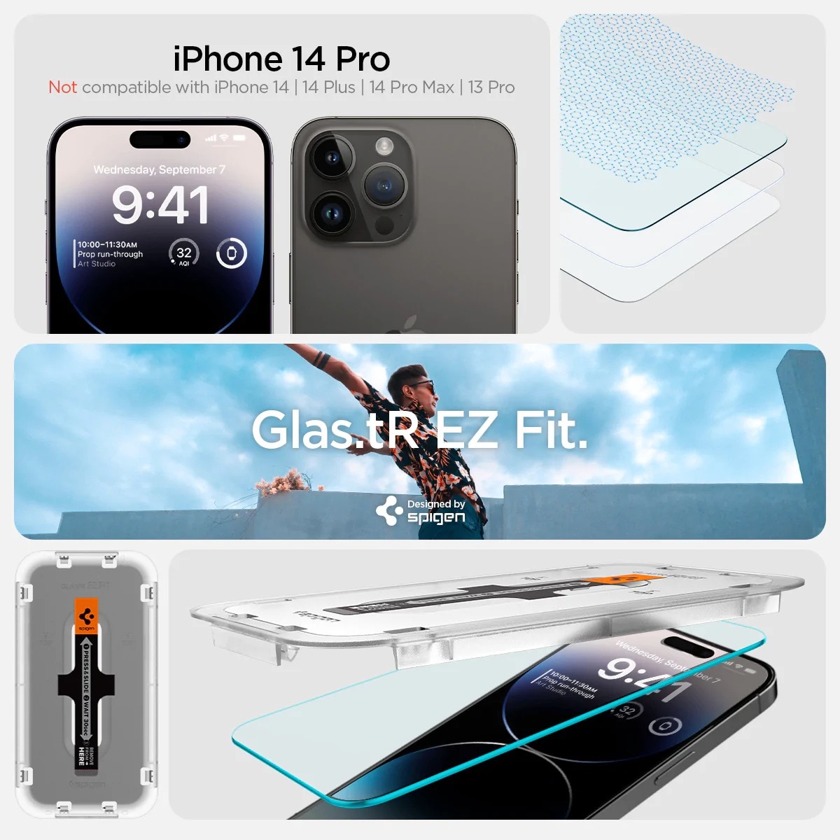 iPhone 14 Pro Skjermbeskytter med monteringsramme (2-pack) GLAS.tR EZ Fit
