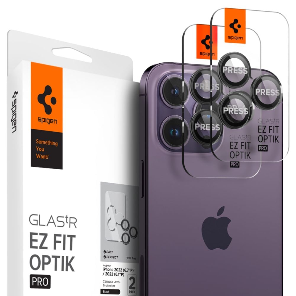 iPhone 14 Pro Max EZ Fit Linsebeskytter (2-pack), Svart