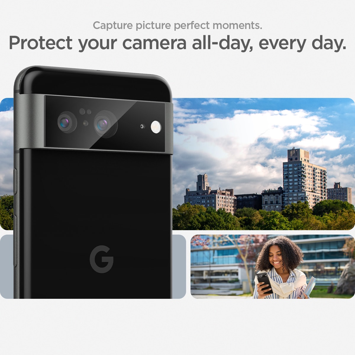 Google Pixel 8 EZ Fit Linsebeskytter (2-pack), Svart