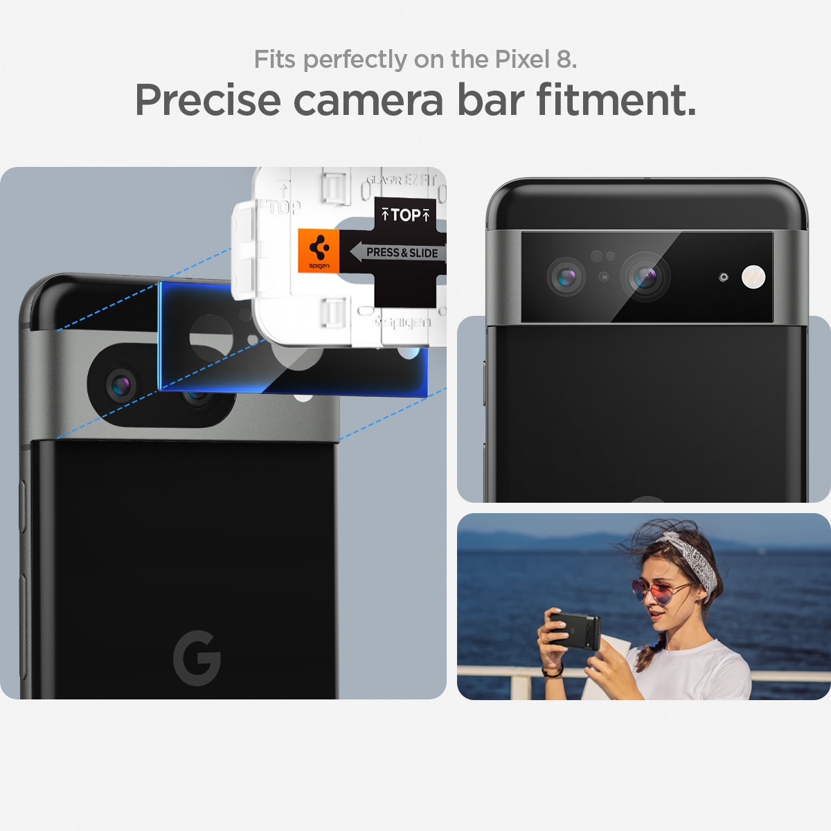 Google Pixel 8 EZ Fit Linsebeskytter (2-pack), Svart