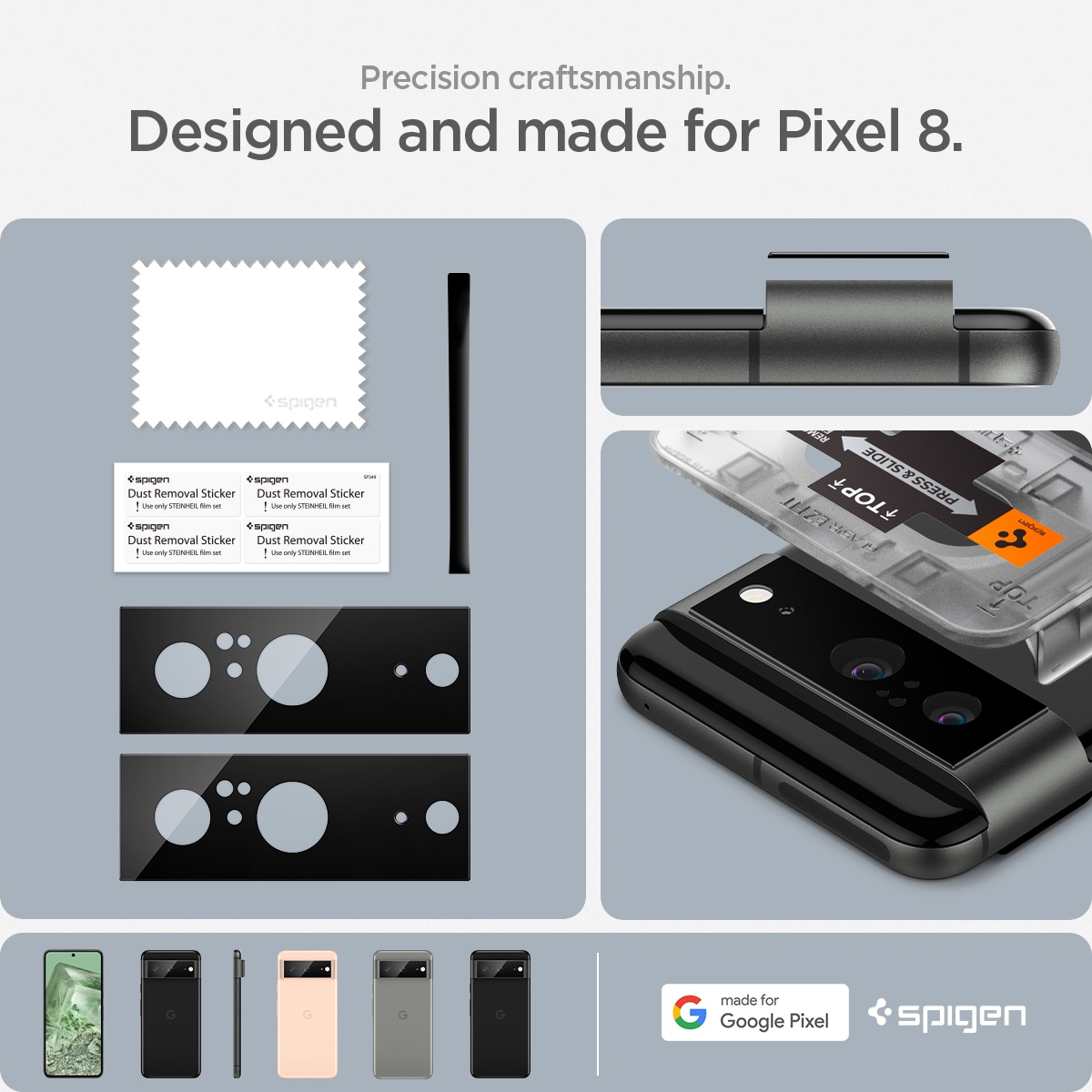 Google Pixel 8 EZ Fit Linsebeskytter (2-pack), Svart
