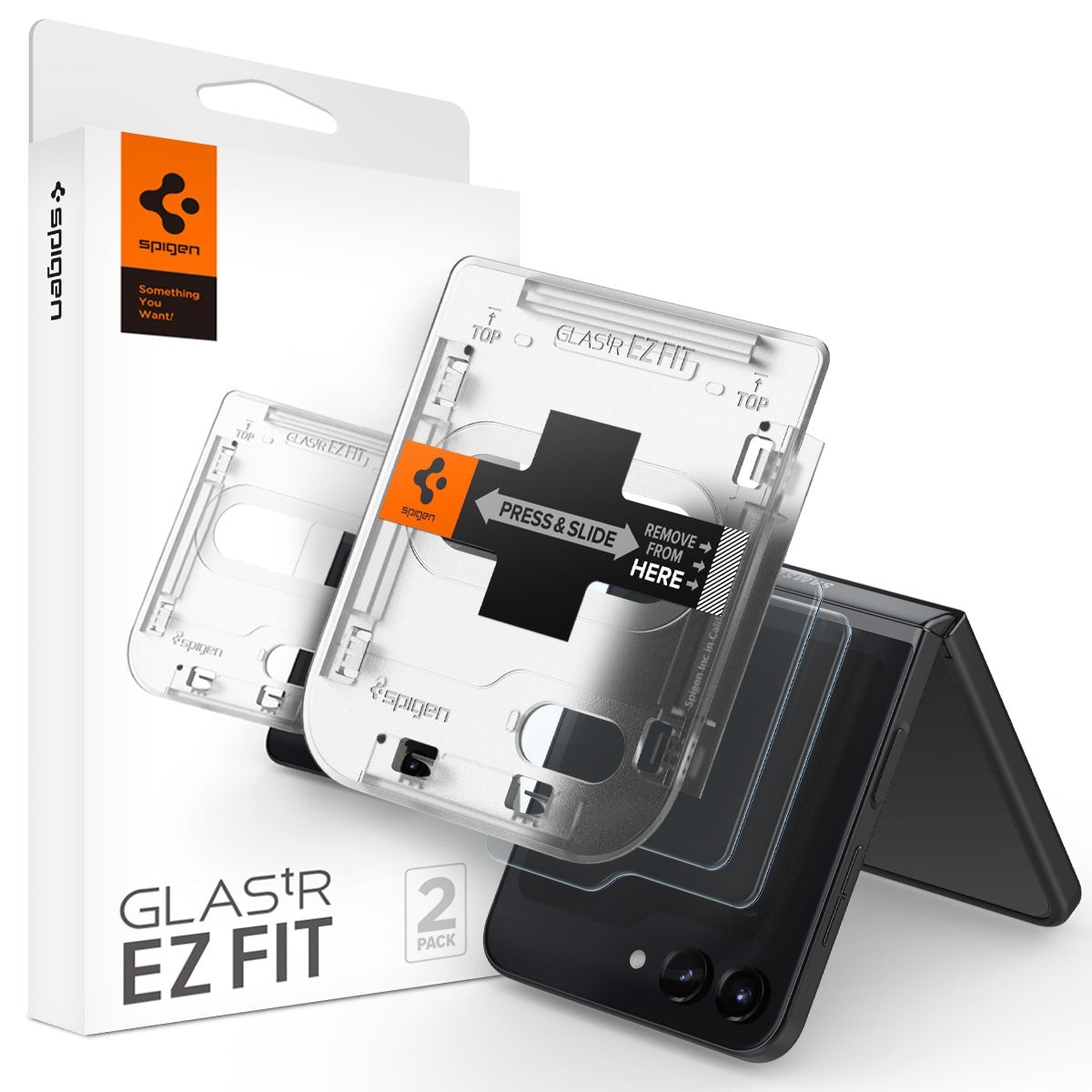 Samsung Galaxy Z Flip 5 Ytterskjermbeskytter med monteringsramme (2-pack) GLAS.tR EZ Fit