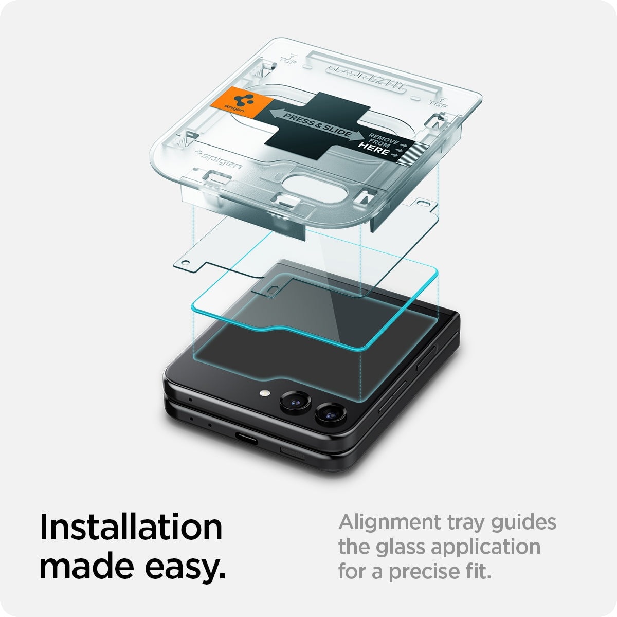 Samsung Galaxy Z Flip 5 Ytterskjermbeskytter med monteringsramme (2-pack) GLAS.tR EZ Fit