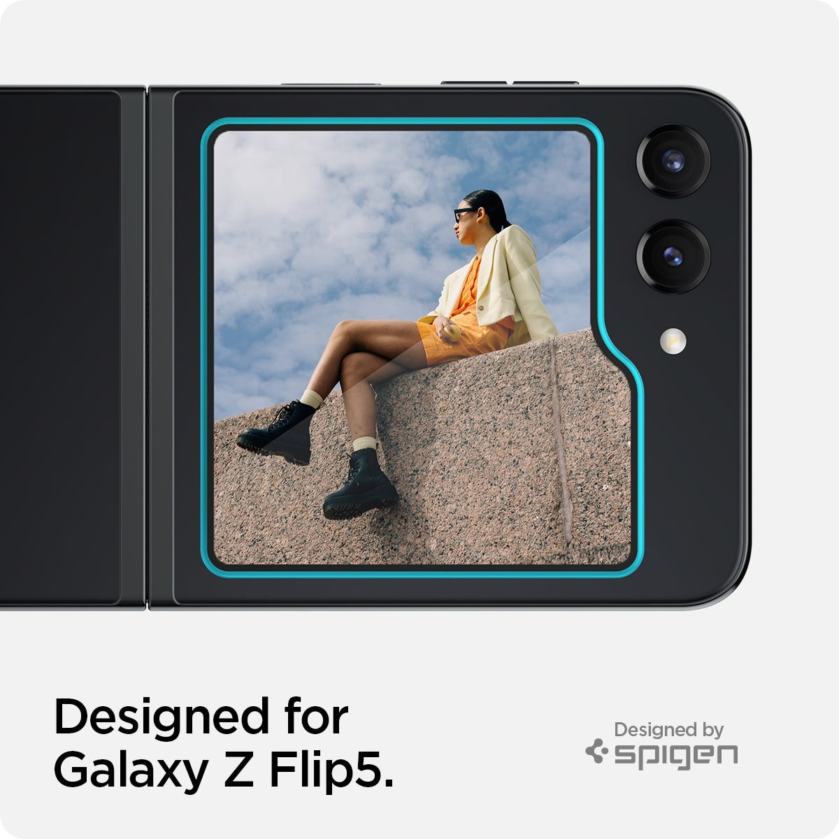 Samsung Galaxy Z Flip 5 Ytterskjermbeskytter med monteringsramme (2-pack) GLAS.tR EZ Fit