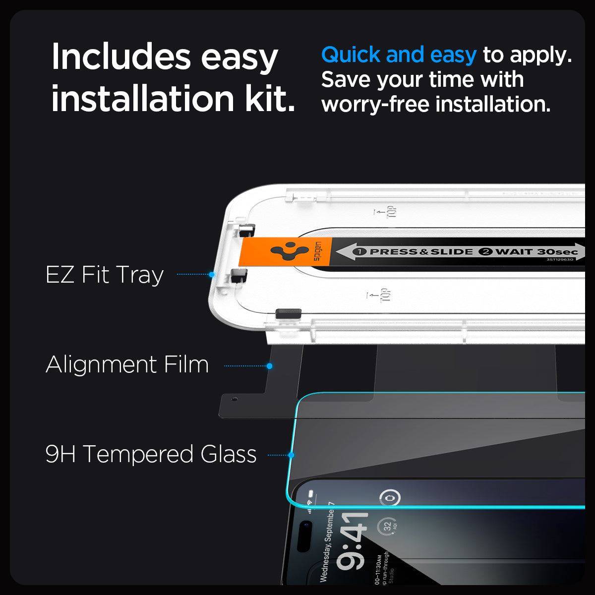 iPhone 15 Pro Skjermbeskytter med monteringsramme (2-pack) GLAS.tR EZ Fit