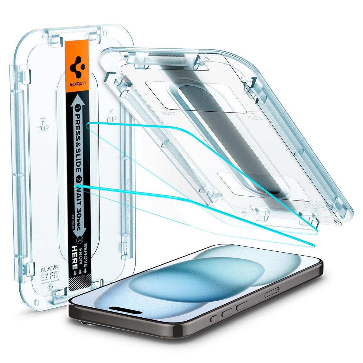iPhone 15 Skjermbeskytter med monteringsramme (2-pack) GLAS.tR EZ Fit