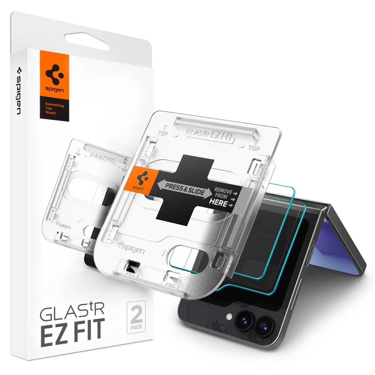 Samsung Galaxy Z Flip 6 Ytterskjermbeskytter med monteringsramme (2-pack) GLAS.tR EZ Fit