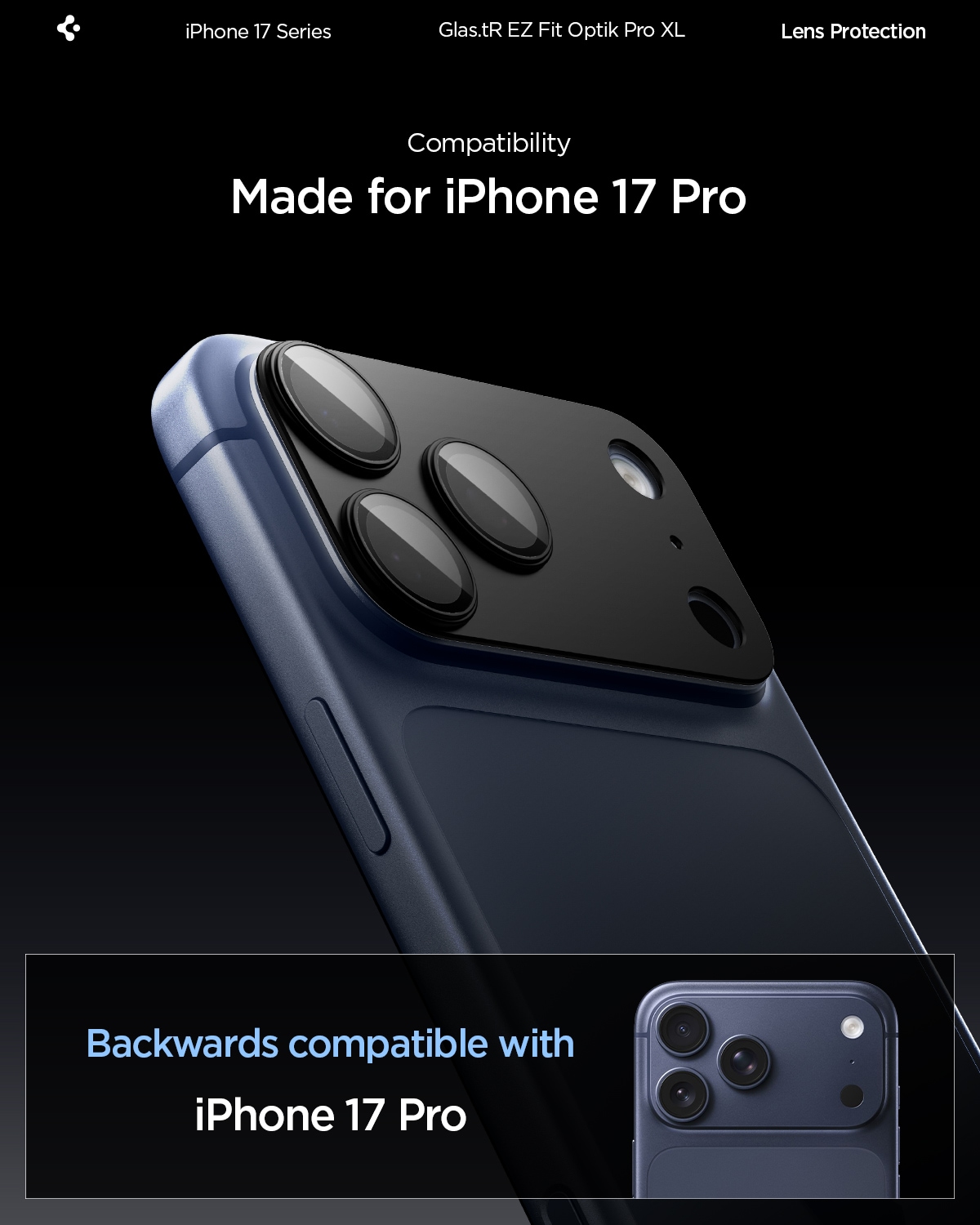 iPhone 17 Pro EZ Fit Kamerabeskyttelse - Optik Pro XL, Svart