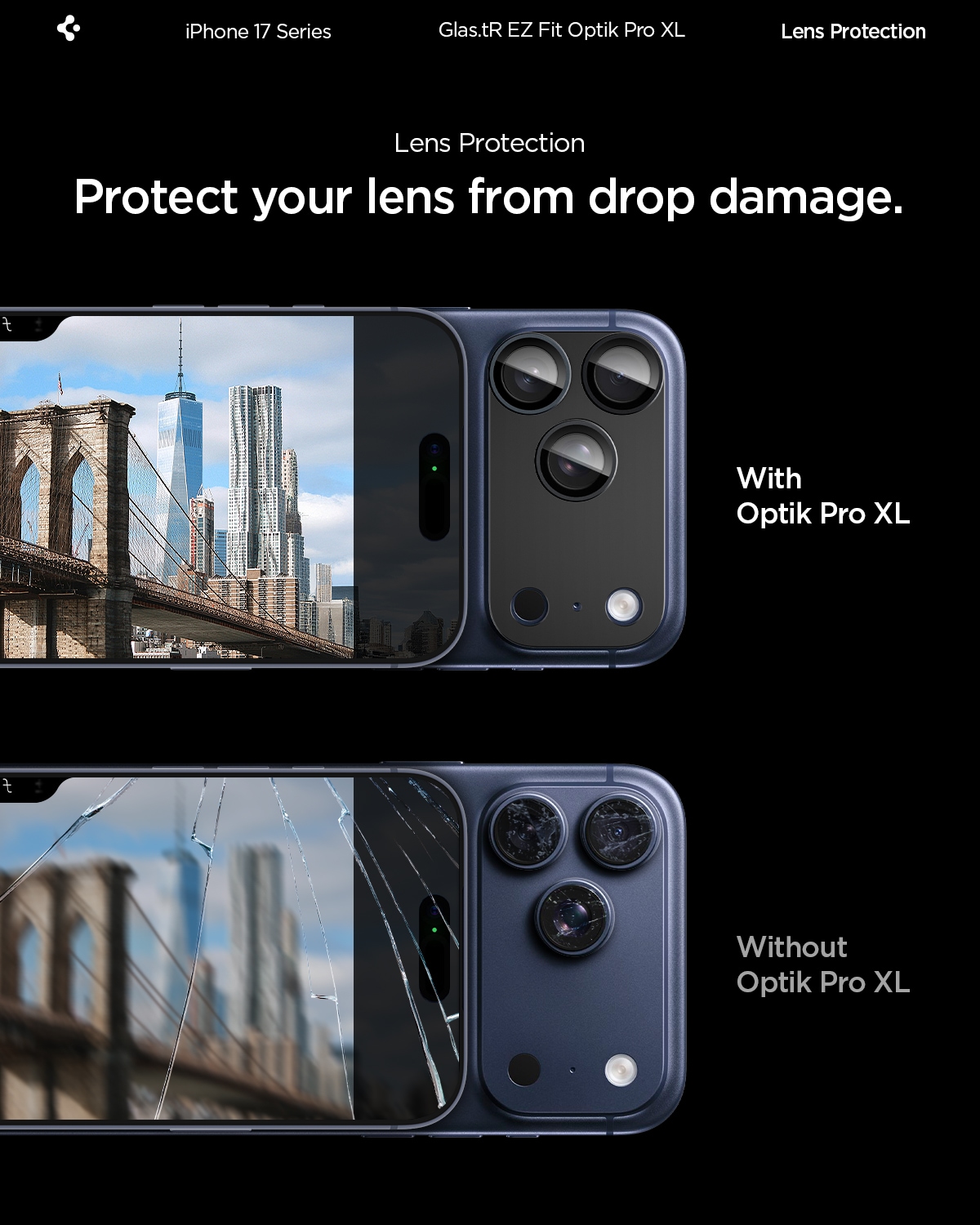 iPhone 17 Pro EZ Fit Kamerabeskyttelse - Optik Pro XL, Svart