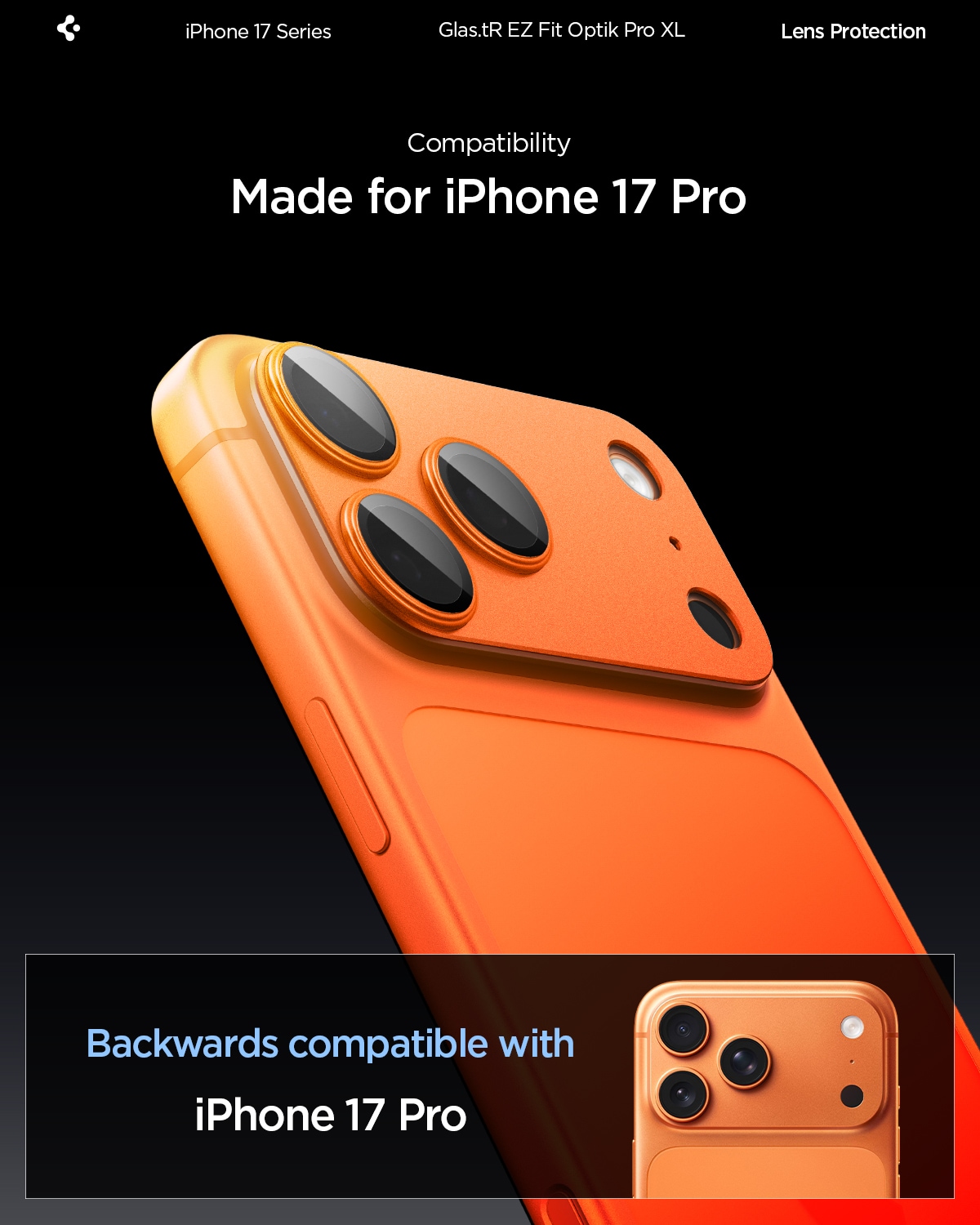 iPhone 17 Pro EZ Fit Kamerabeskyttelse - Optik Pro XL, Oransje