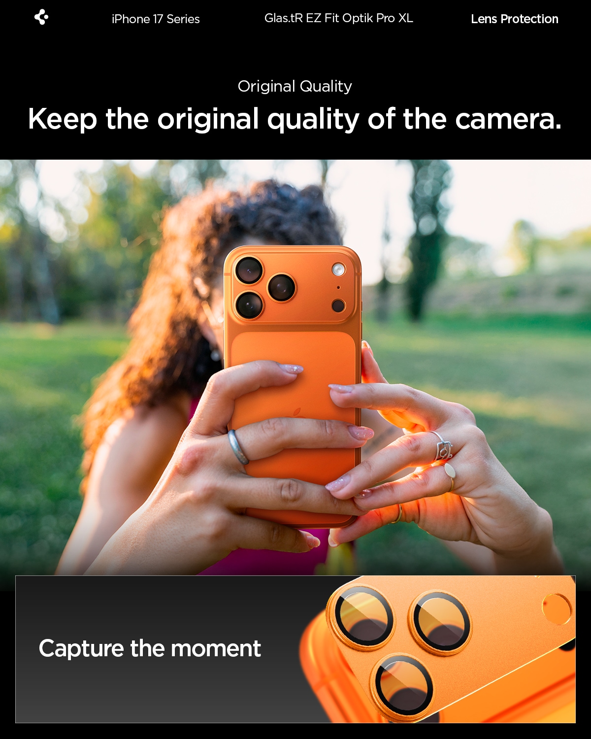 iPhone 17 Pro EZ Fit Kamerabeskyttelse - Optik Pro XL, Oransje