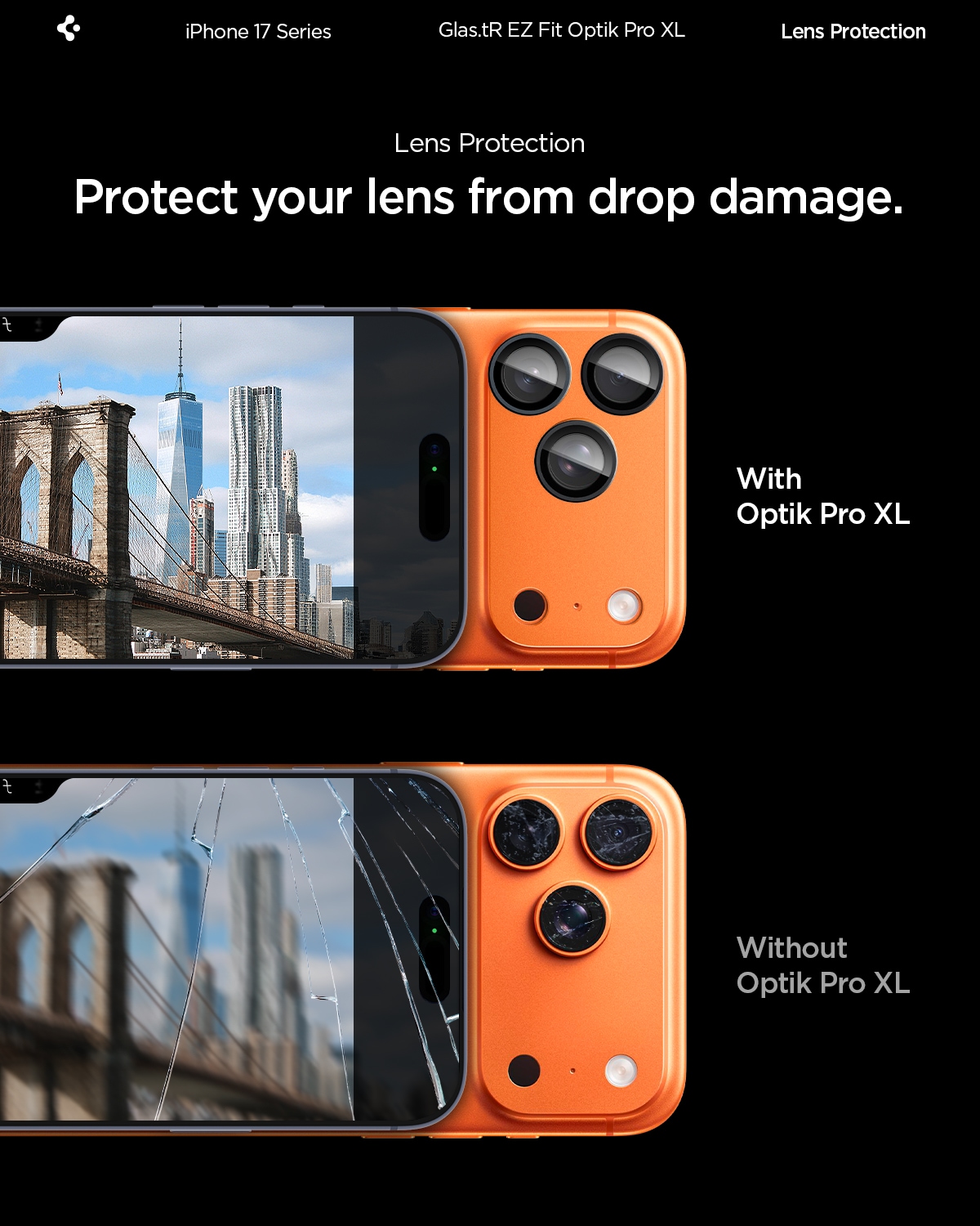 iPhone 17 Pro EZ Fit Kamerabeskyttelse - Optik Pro XL, Oransje