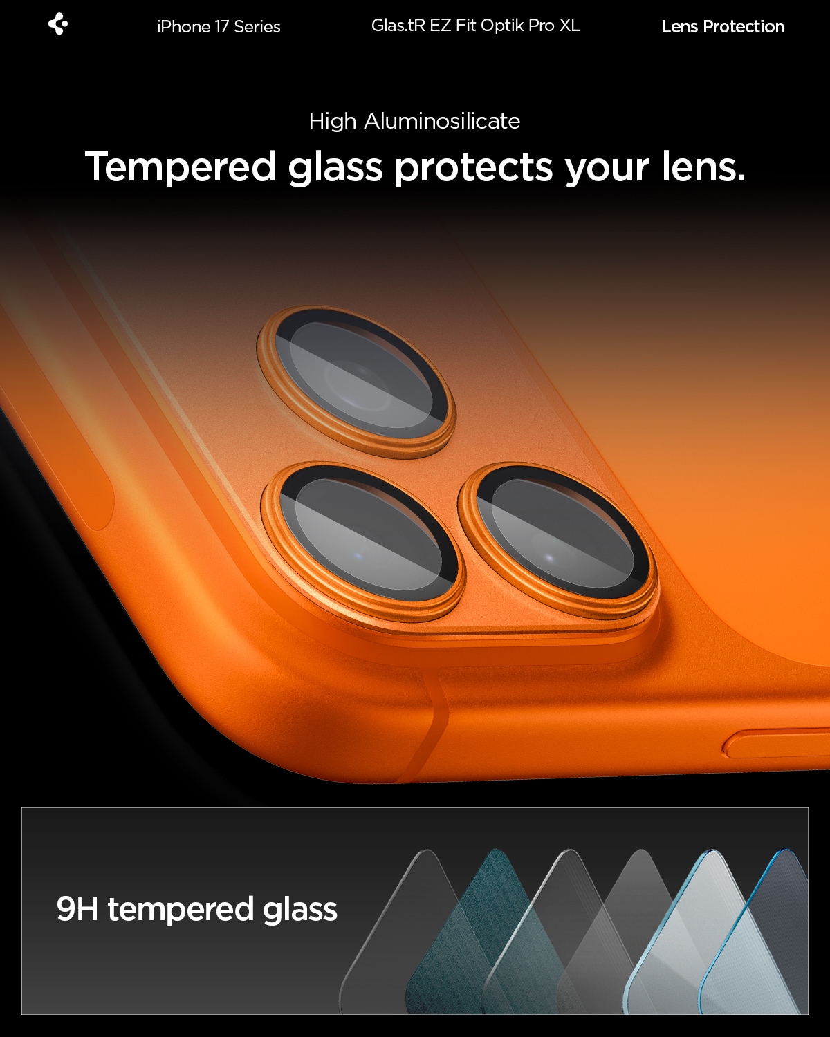 iPhone 17 Pro EZ Fit Kamerabeskyttelse - Optik Pro XL, Oransje