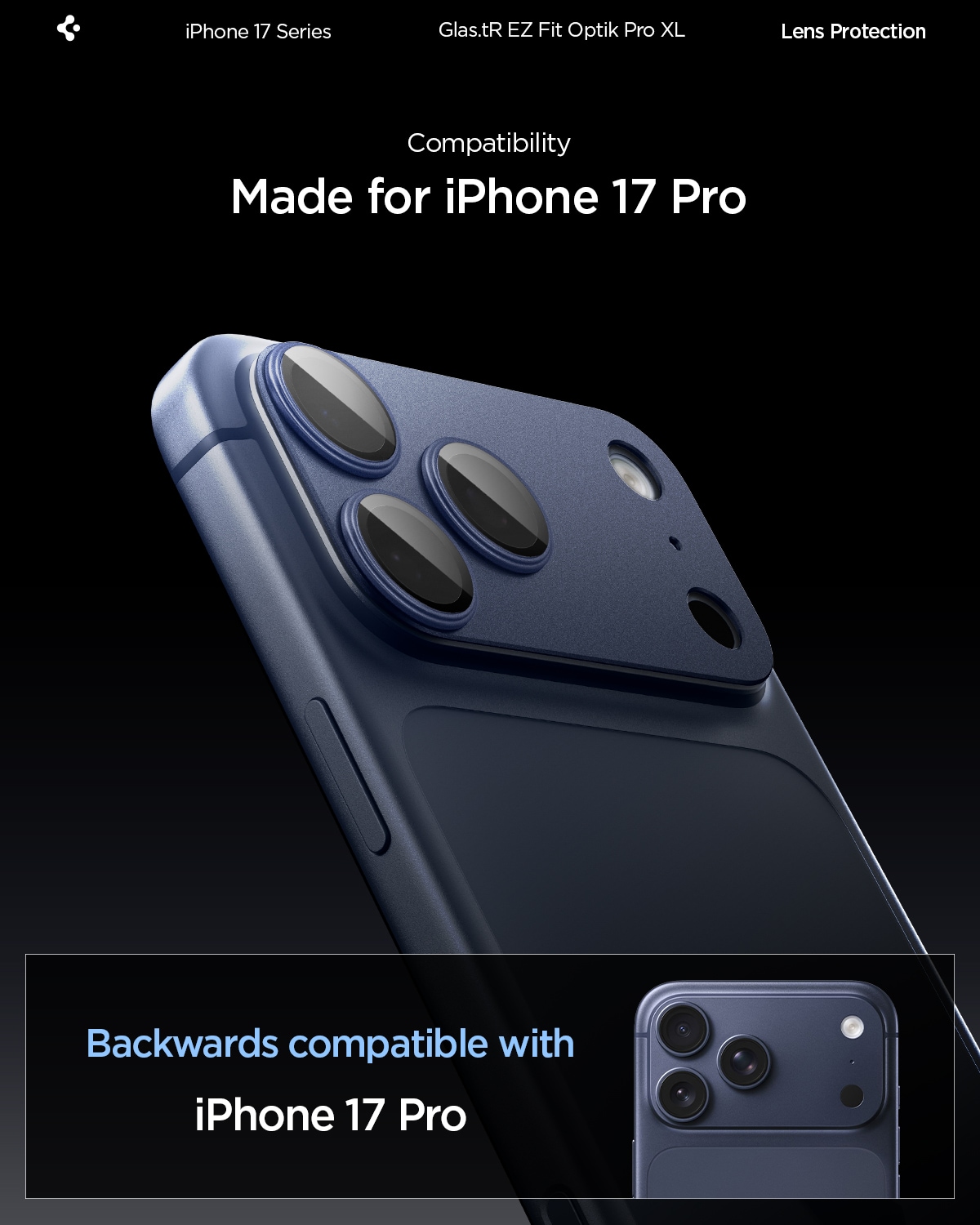 iPhone 17 Pro EZ Fit Kamerabeskyttelse - Optik Pro XL, Blå