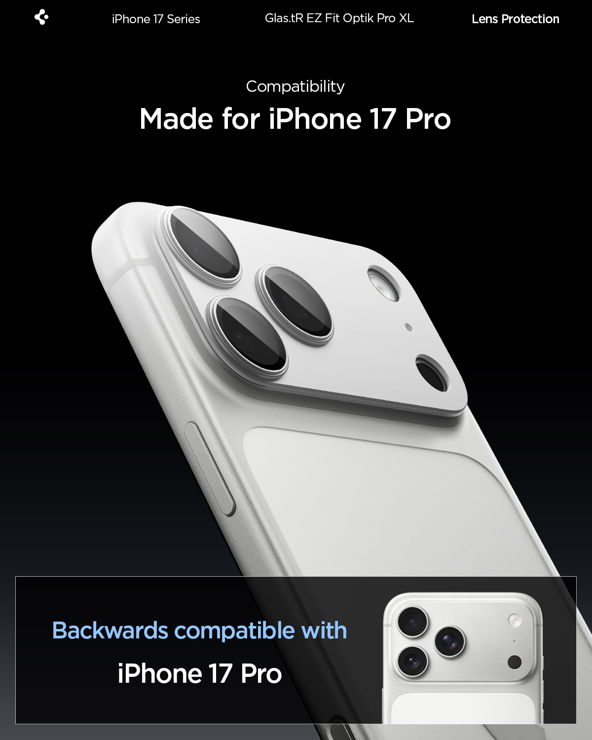 iPhone 17 Pro EZ Fit Kamerabeskyttelse - Optik Pro XL, Sølv