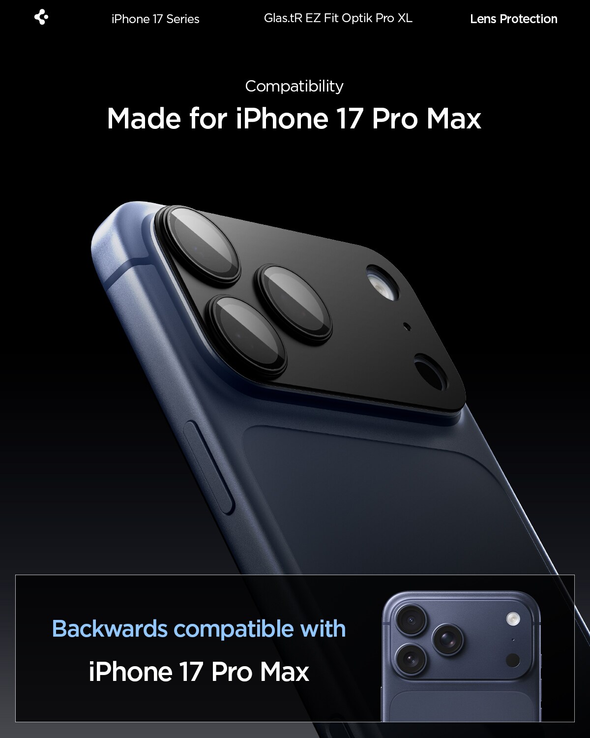 iPhone 17 Pro Max EZ Fit Kamerabeskyttelse - Optik Pro XL, Svart