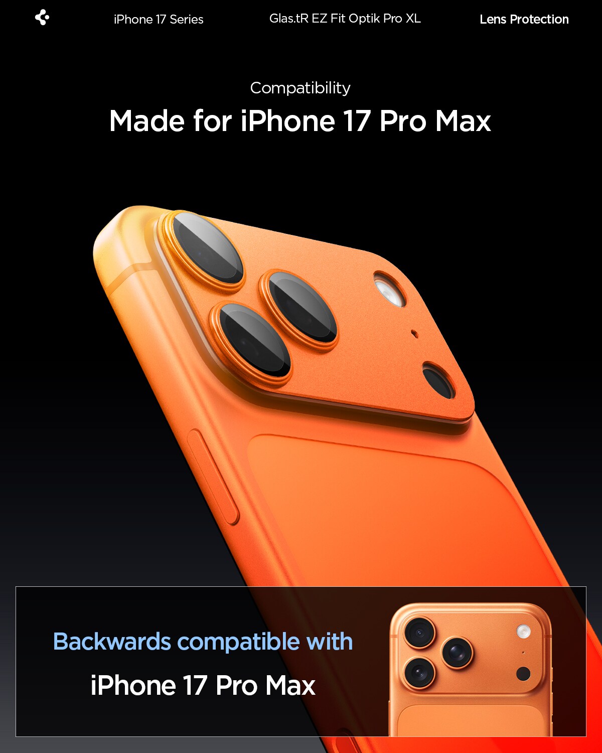 iPhone 17 Pro Max EZ Fit Kamerabeskyttelse - Optik Pro XL, Oransje