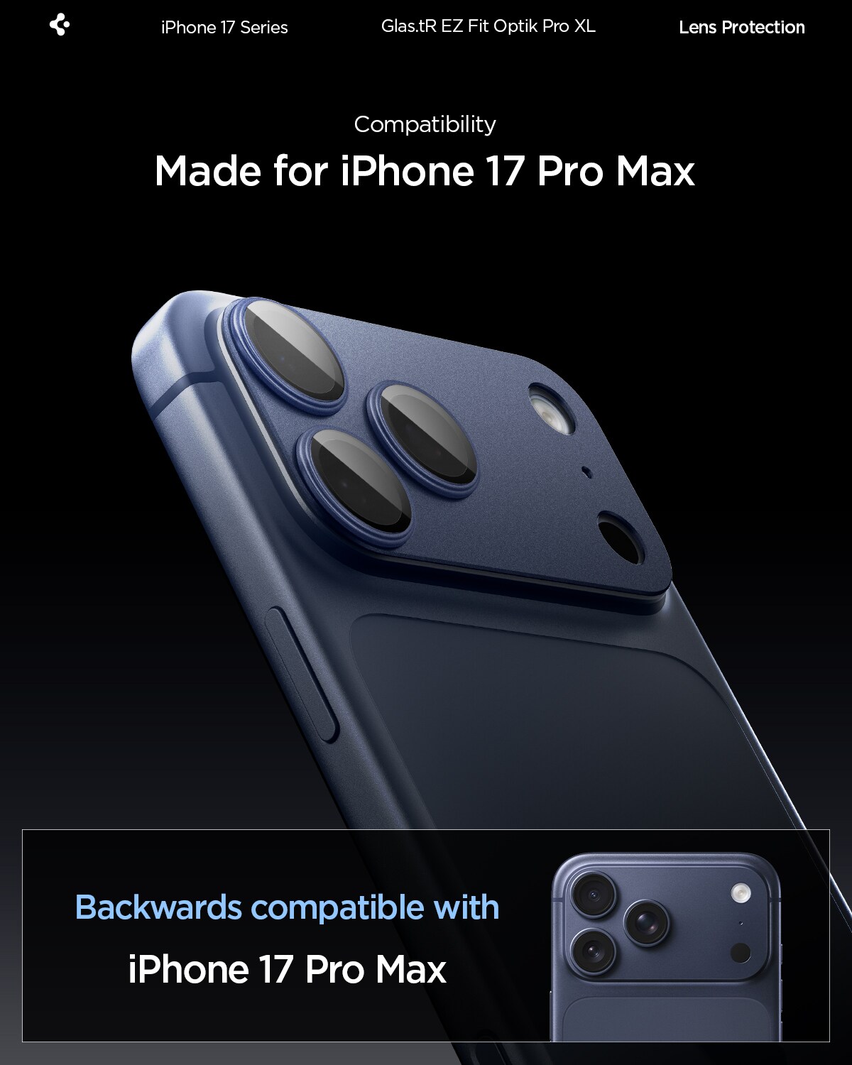 iPhone 17 Pro Max EZ Fit Kamerabeskyttelse - Optik Pro XL, Blå