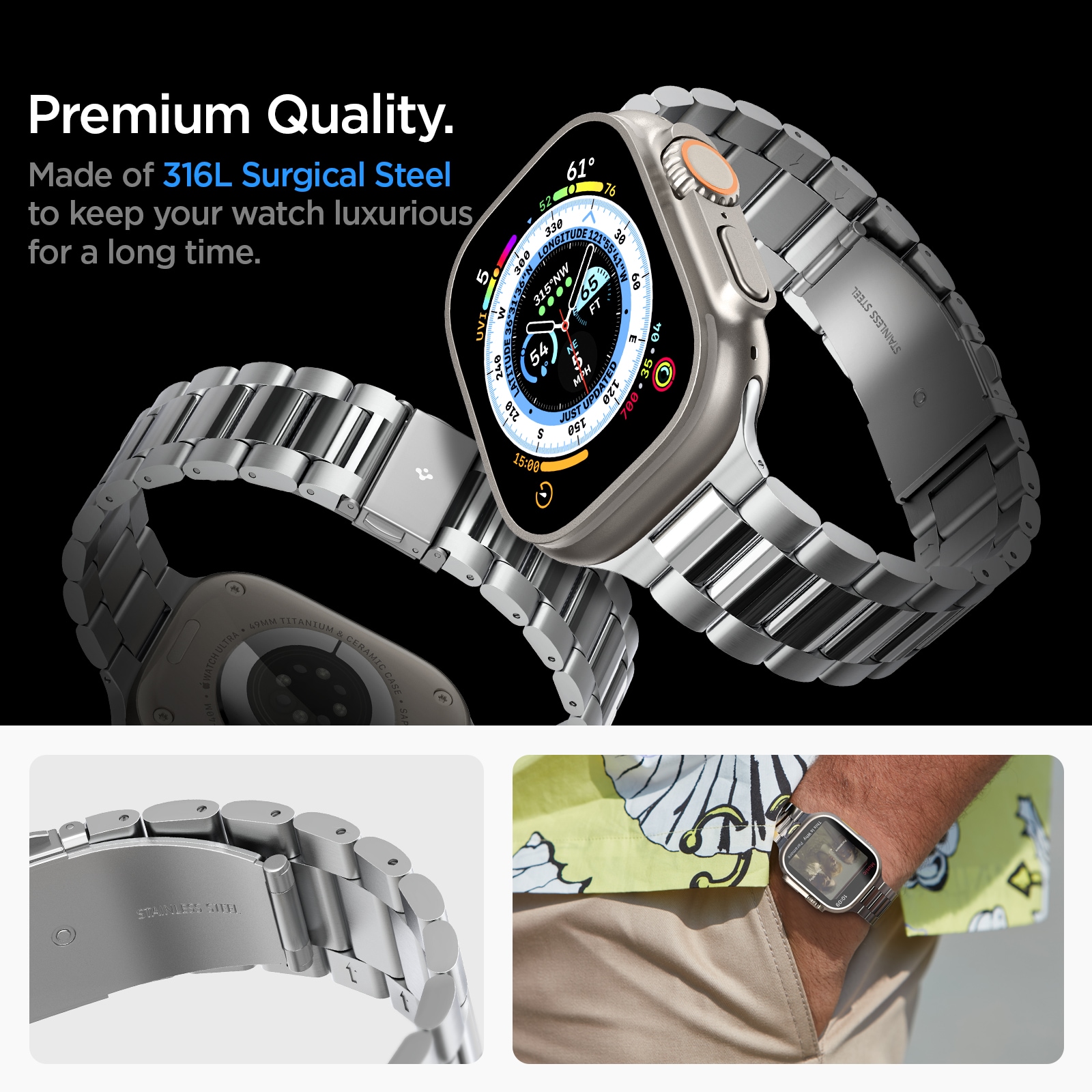 Apple Watch Ultra 49mm 2nd Gen Metallreim Modern Fit 316L, Sølv