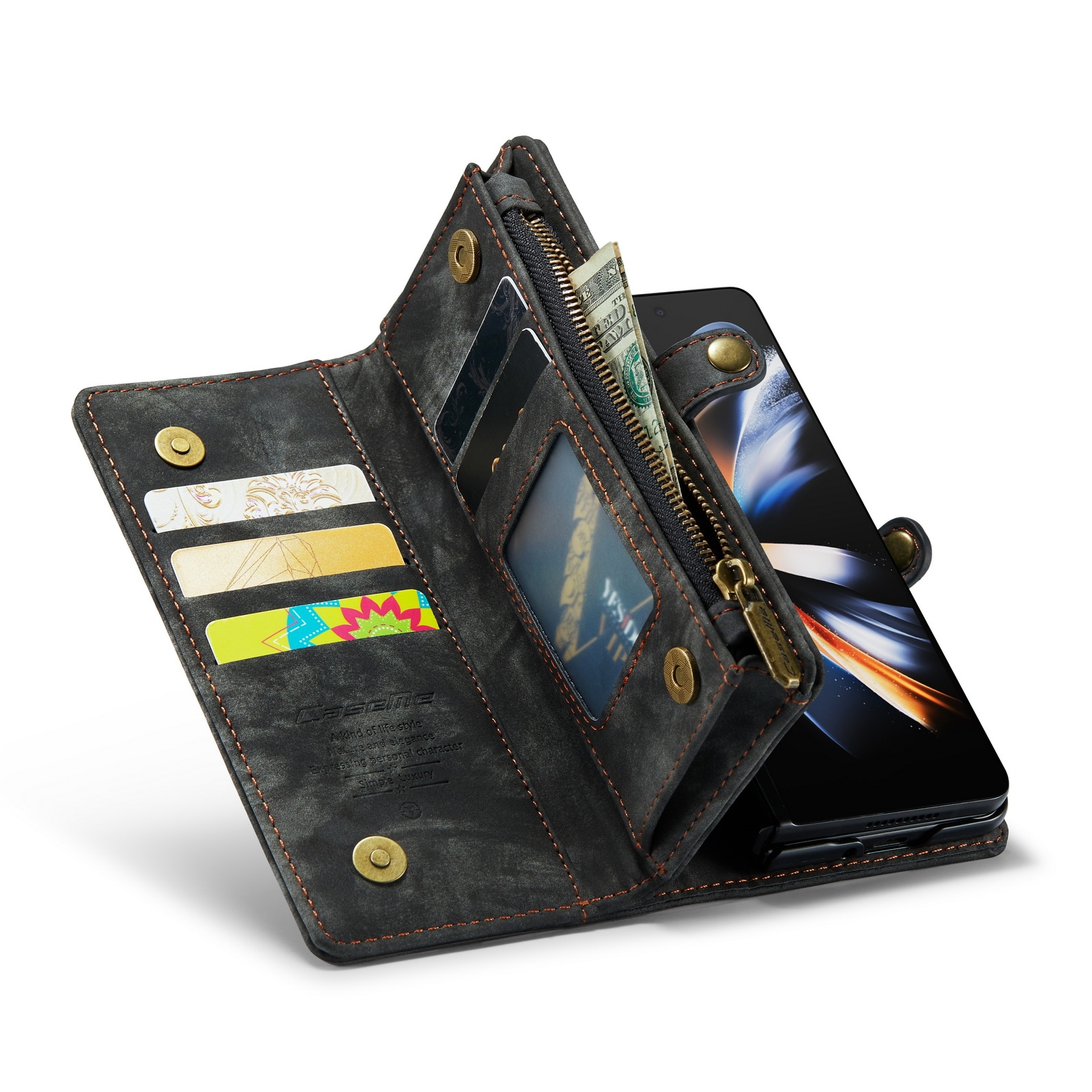 Samsung Galaxy Z Fold 4 Romslig lommeboketui med mange kortlommer, Grå