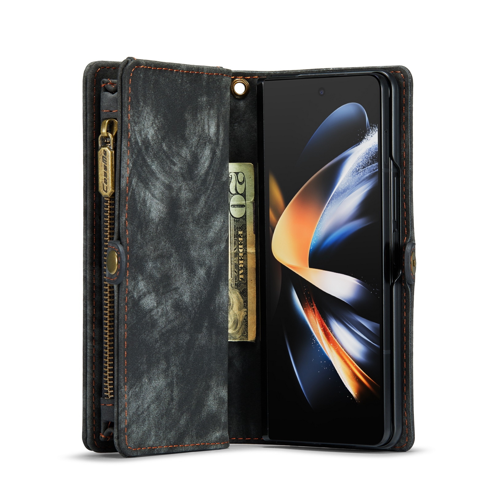 Samsung Galaxy Z Fold 4 Romslig lommeboketui med mange kortlommer, Grå