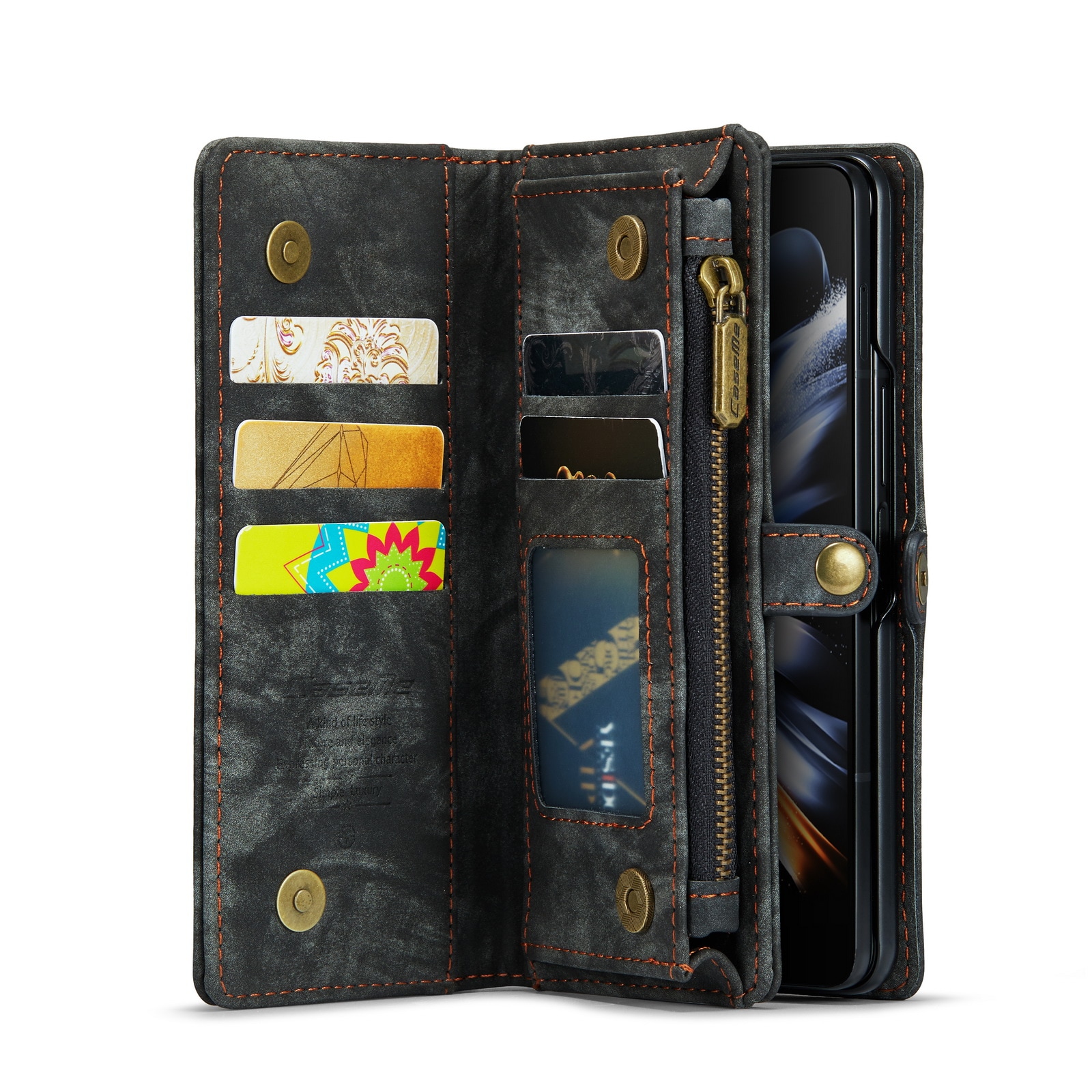 Samsung Galaxy Z Fold 4 Romslig lommeboketui med mange kortlommer, Grå