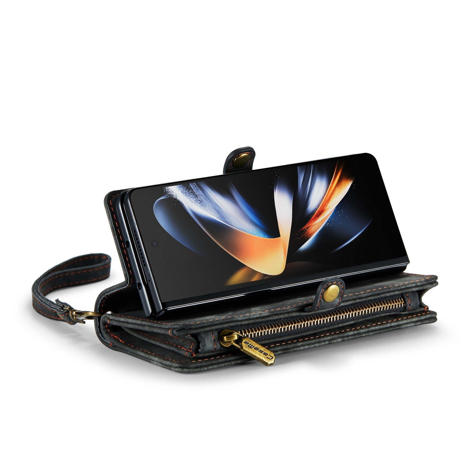 Samsung Galaxy Z Fold 4 Romslig lommeboketui med mange kortlommer, Grå