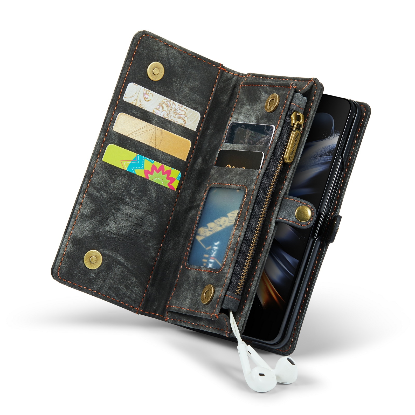 Samsung Galaxy Z Fold 4 Romslig lommeboketui med mange kortlommer, Grå