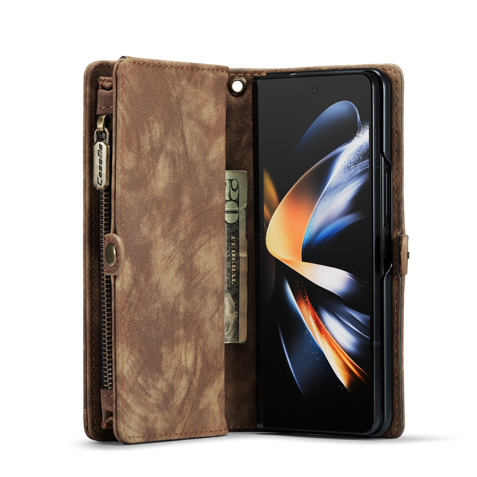 Samsung Galaxy Z Fold 4 Romslig lommeboketui med mange kortlommer, Brun