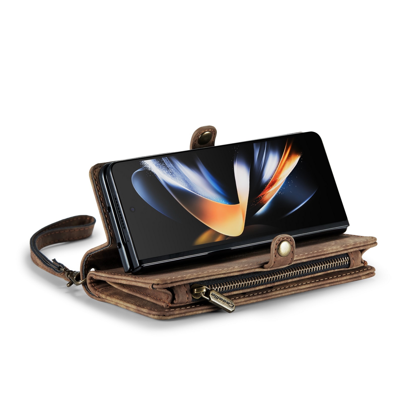 Samsung Galaxy Z Fold 4 Romslig lommeboketui med mange kortlommer, Brun