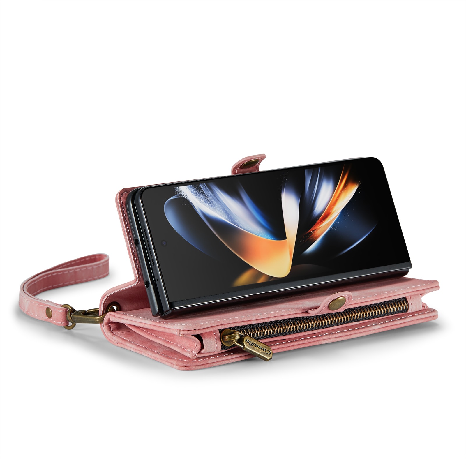 Samsung Galaxy Z Fold 5 Romslig lommeboketui med mange kortlommer, Rosa