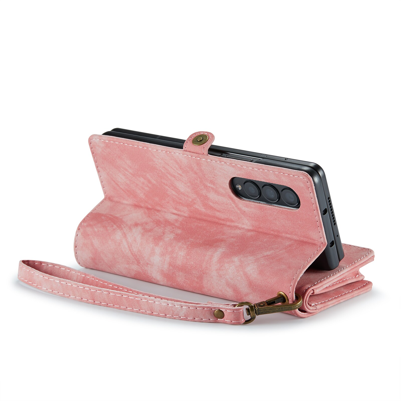 Samsung Galaxy Z Fold 4 Romslig lommeboketui med mange kortlommer, Rosa