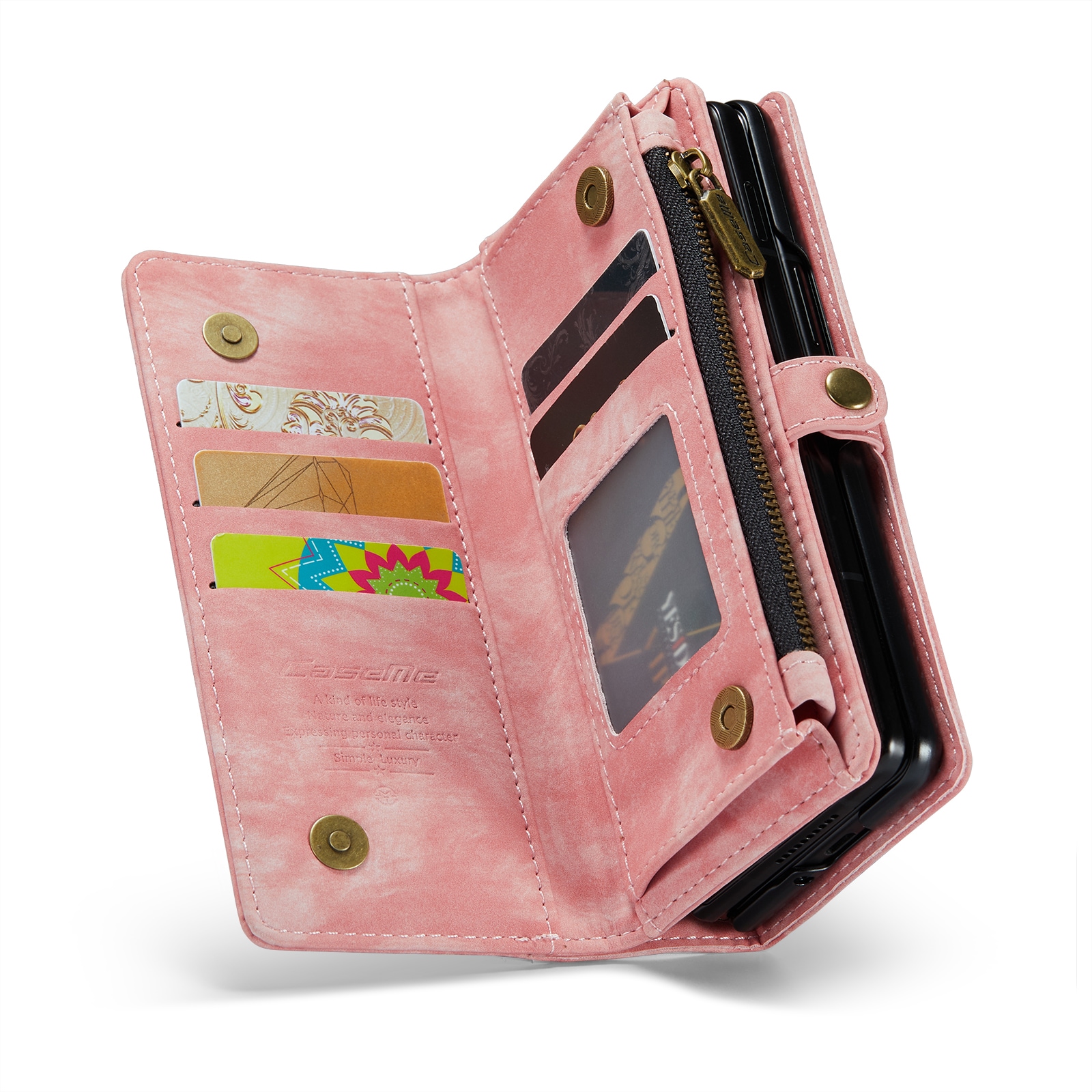 Samsung Galaxy Z Fold 4 Romslig lommeboketui med mange kortlommer, Rosa