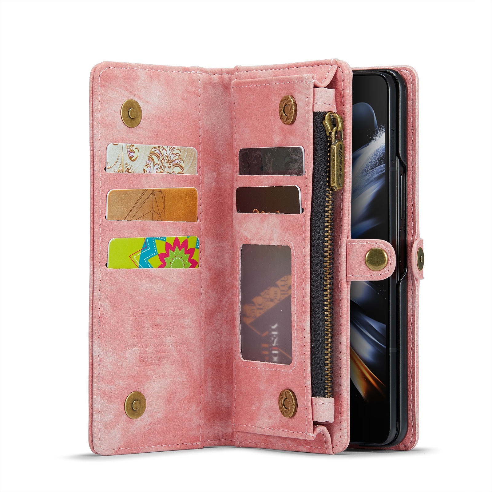 Samsung Galaxy Z Fold 5 Romslig lommeboketui med mange kortlommer, Rosa