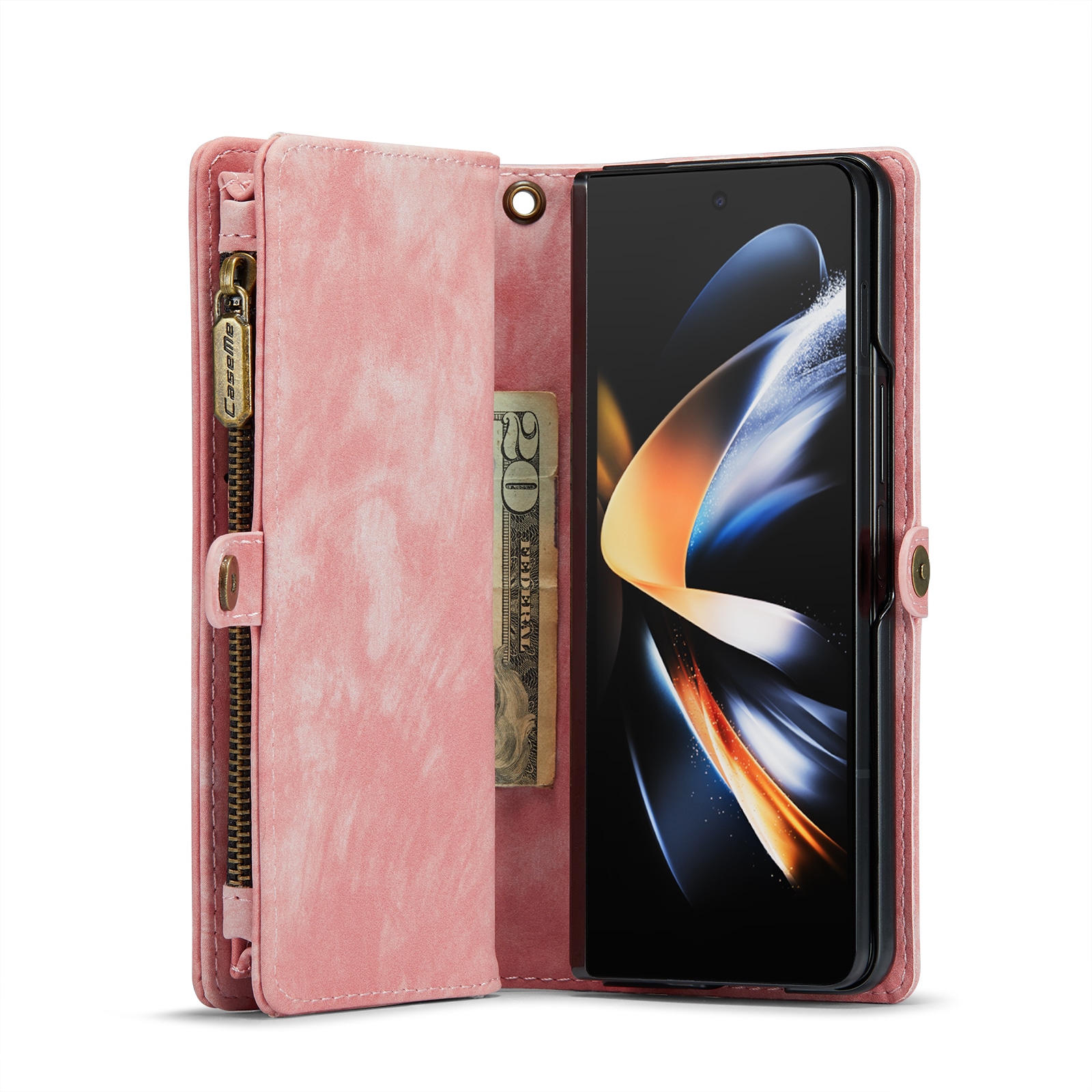 Samsung Galaxy Z Fold 5 Romslig lommeboketui med mange kortlommer, Rosa