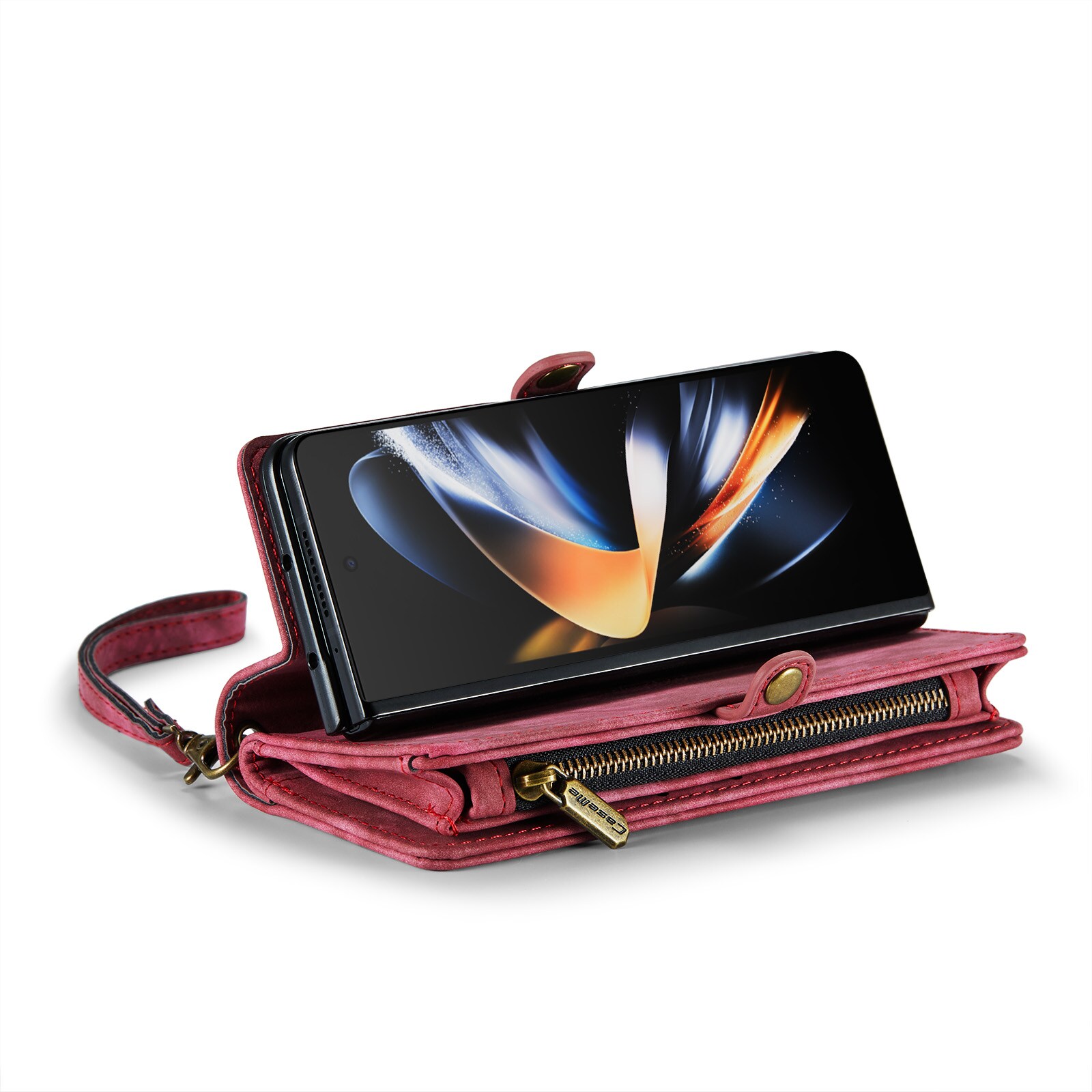 Samsung Galaxy Z Fold 5 Romslig lommeboketui med mange kortlommer, Rød