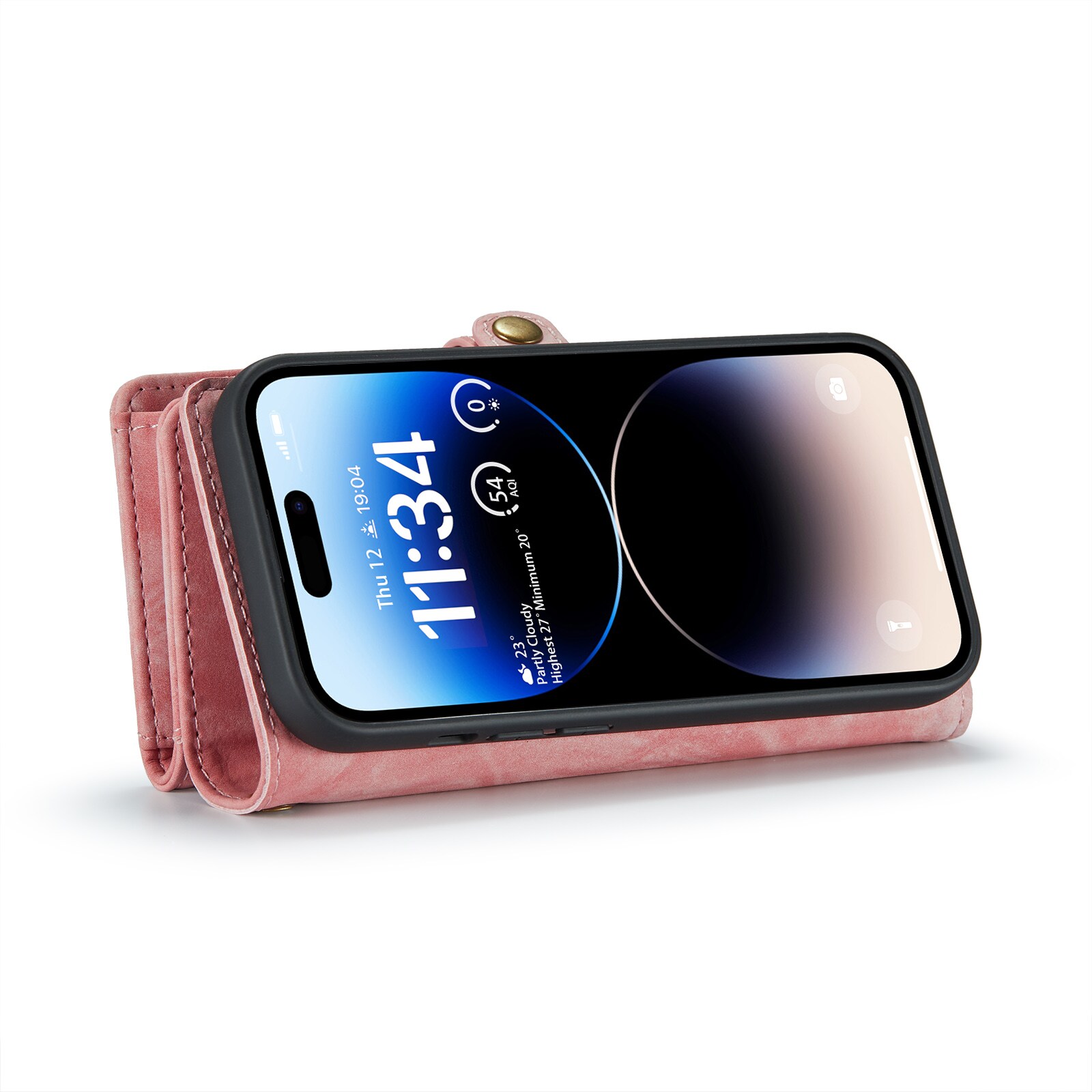 iPhone 14 Pro Romslig lommeboketui med mange kortlommer, Rosa