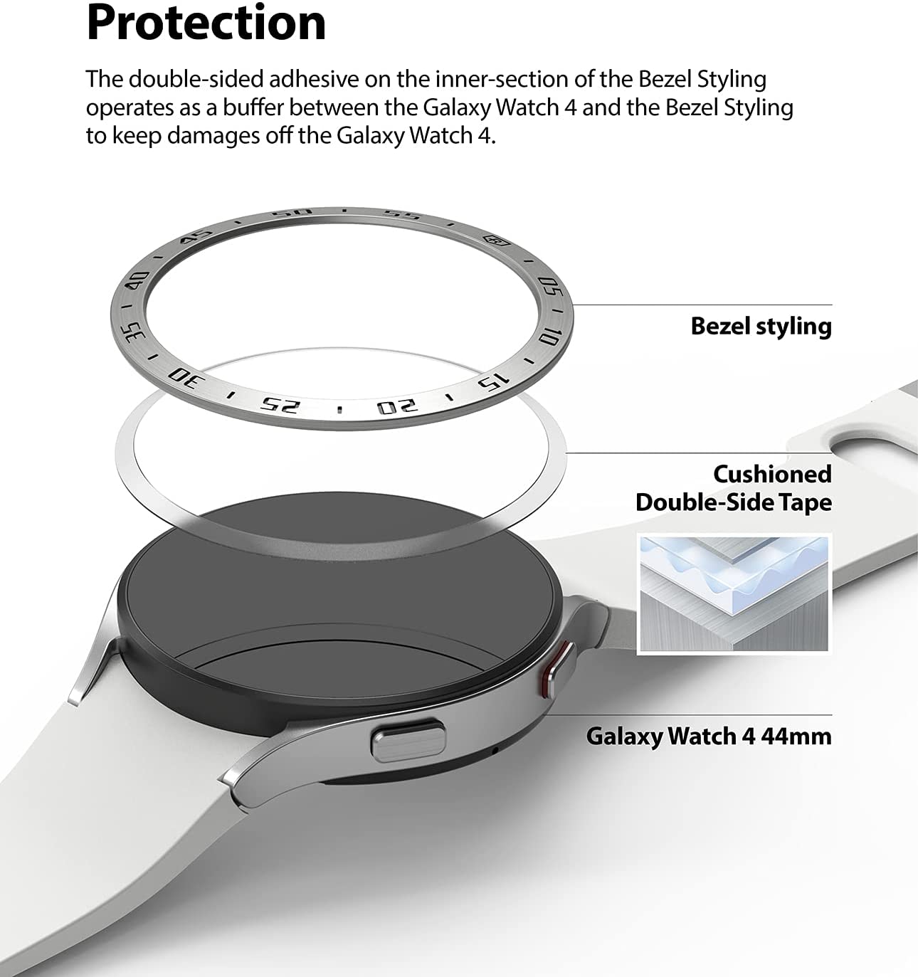 Samsung Galaxy Watch 4 44mm Beskyttelsesring - Bezel Styling Sølv